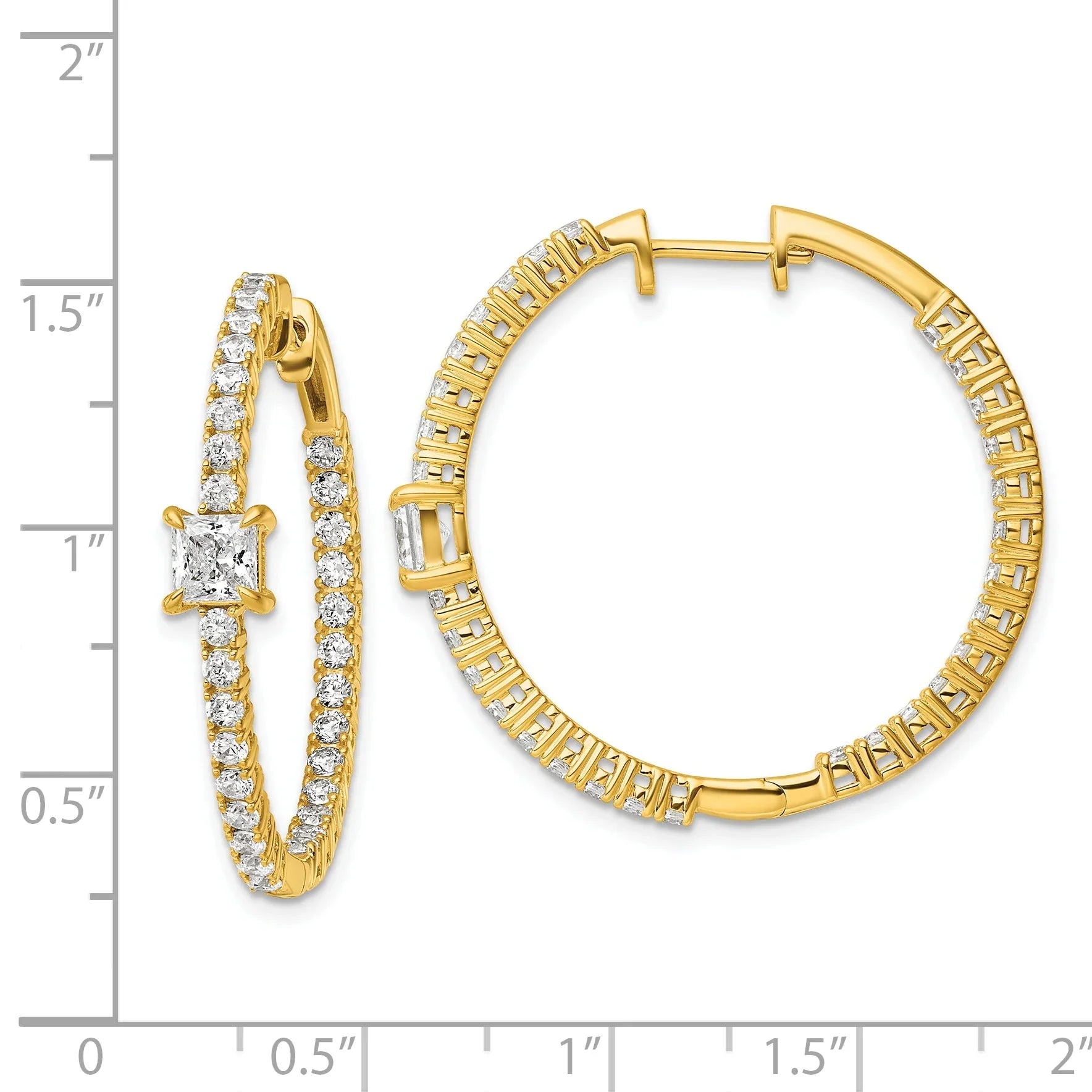 14K Yellow Gold 3 1/8 carat Lab Grown Diamond In and Out Hoop Earrings - Fine Diamond