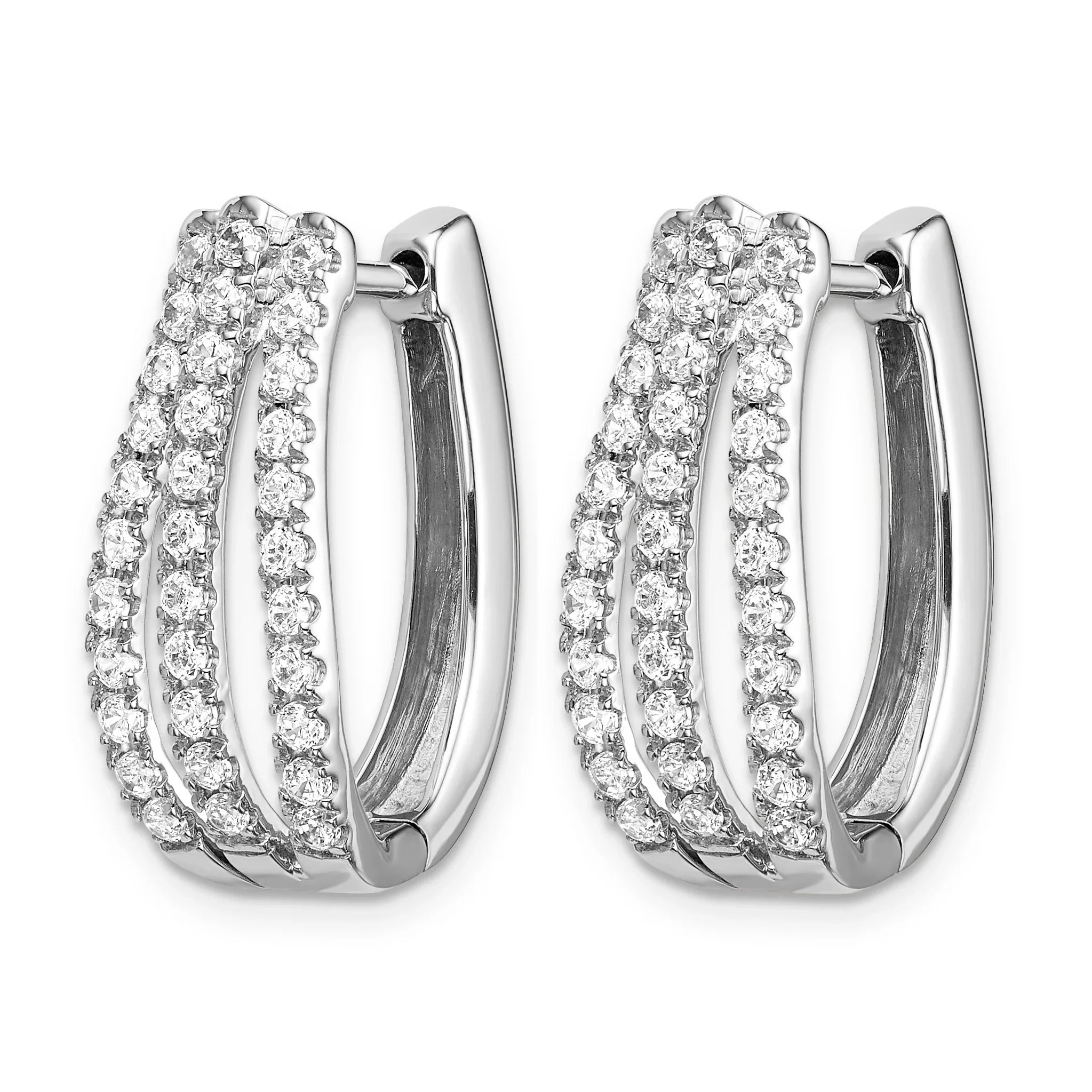 14k White Gold Lab Grown Diamond Hinged Hoop Earrings - Fine Diamond