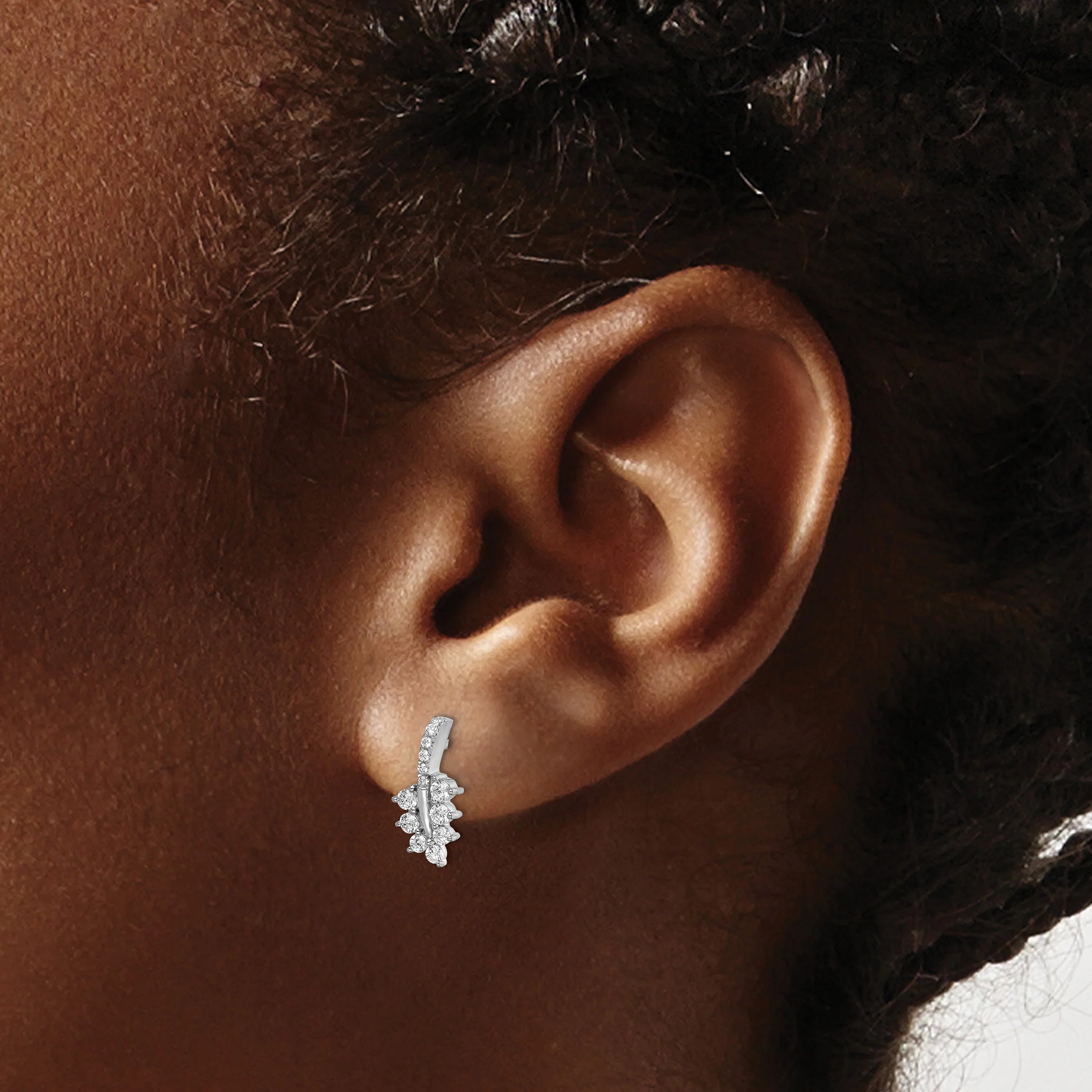 14k White Gold Lab Grown Diamond Leaf Post Earrings - Fine Diamond