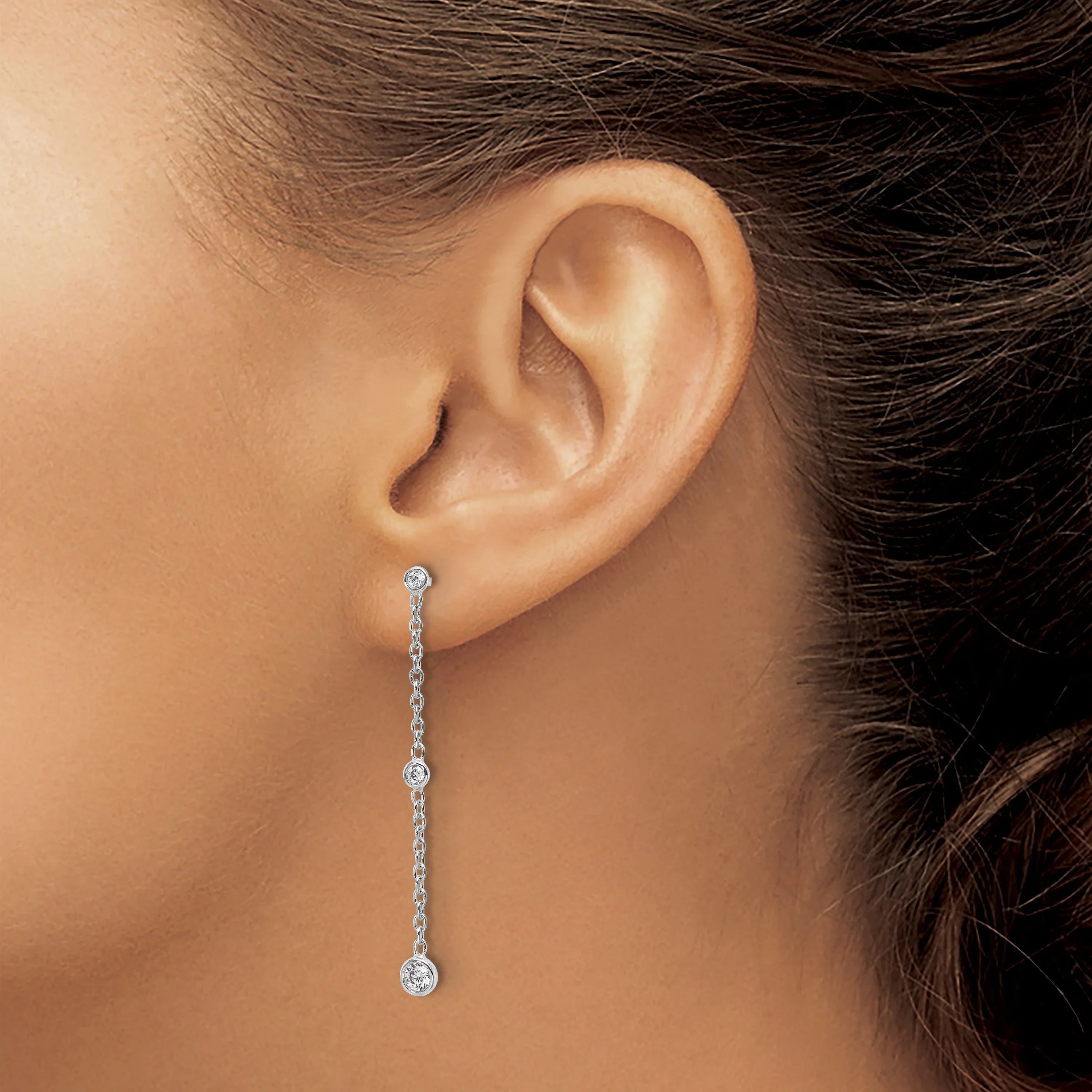 14K Gold Lab Diamond Graduated Dangle Hanging Earrings - Fine Diamond