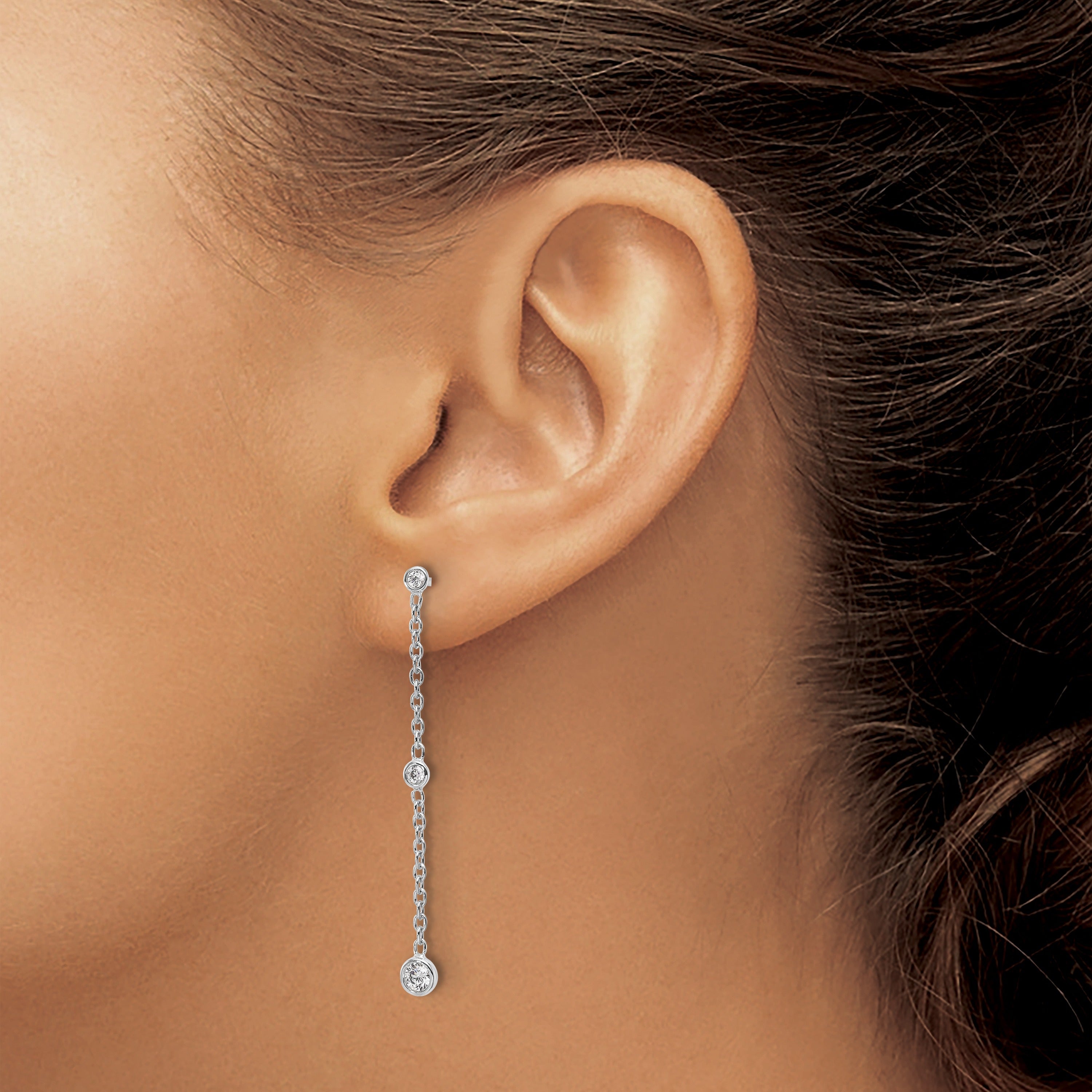 14K Gold Lab Diamond Graduated Dangle Hanging Earrings