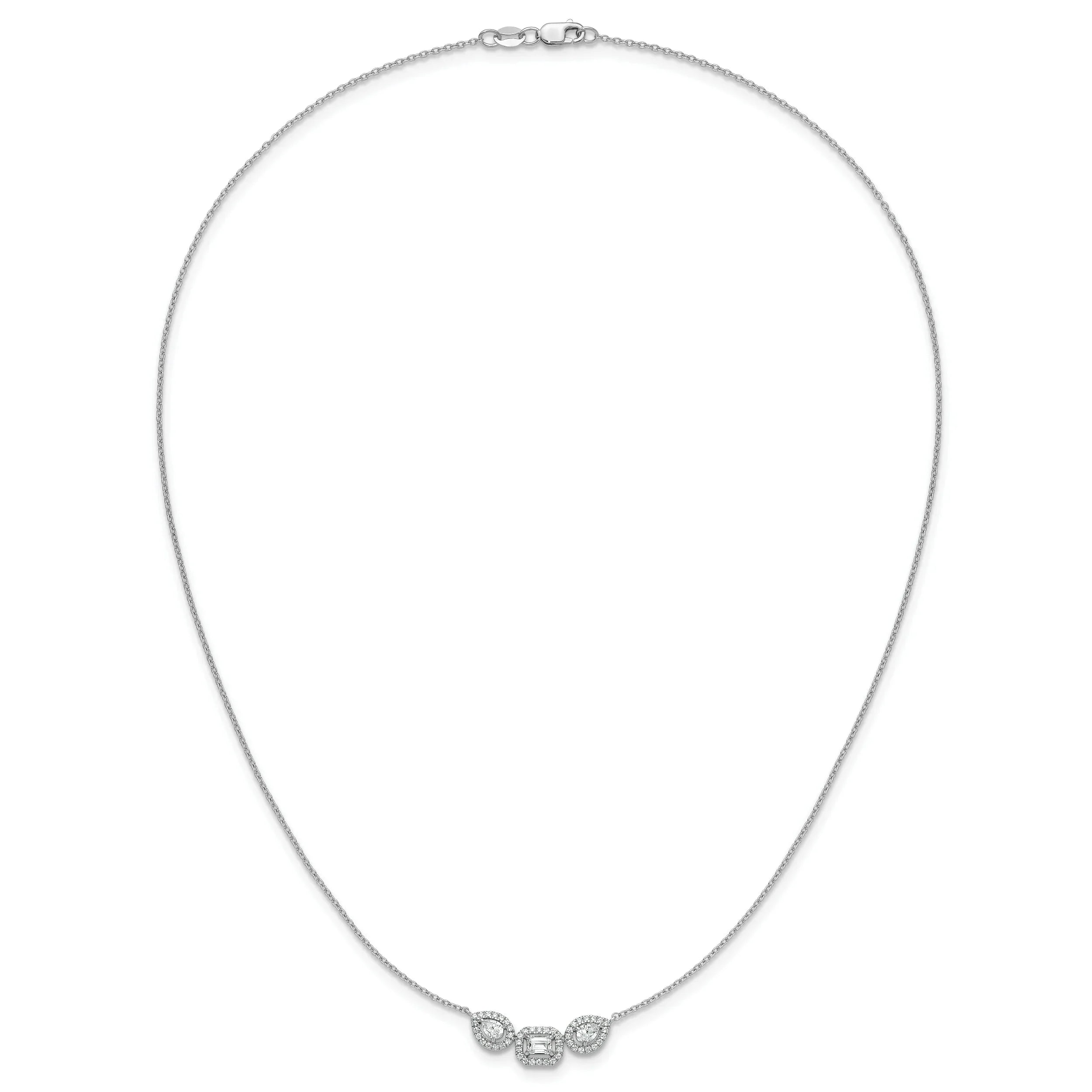 14k White Gold Lab Grown Diamond Three Stone Bar Necklace - Fine Diamond