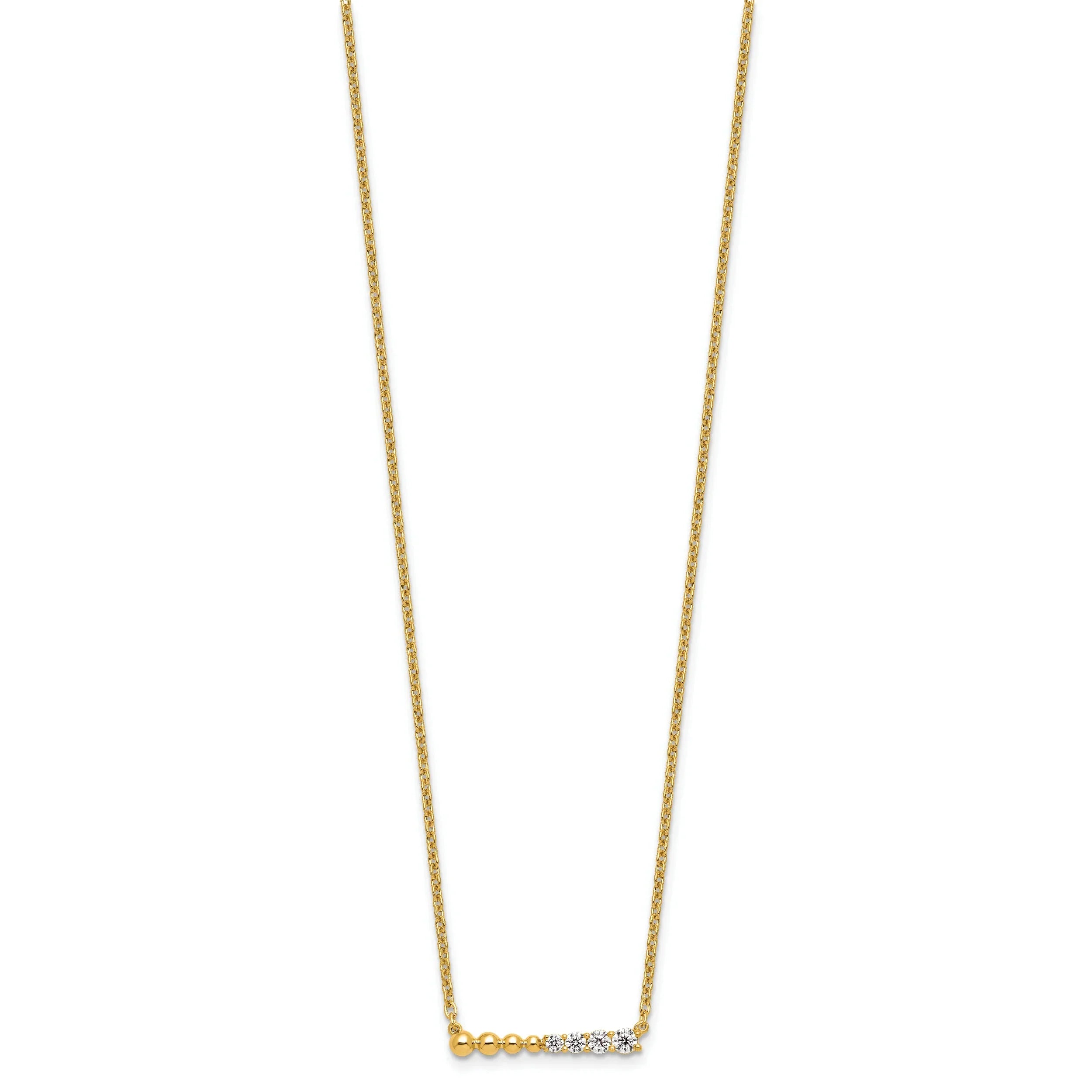 14k Lab Grown Diamond Beaded Bar Necklace - Fine Diamond