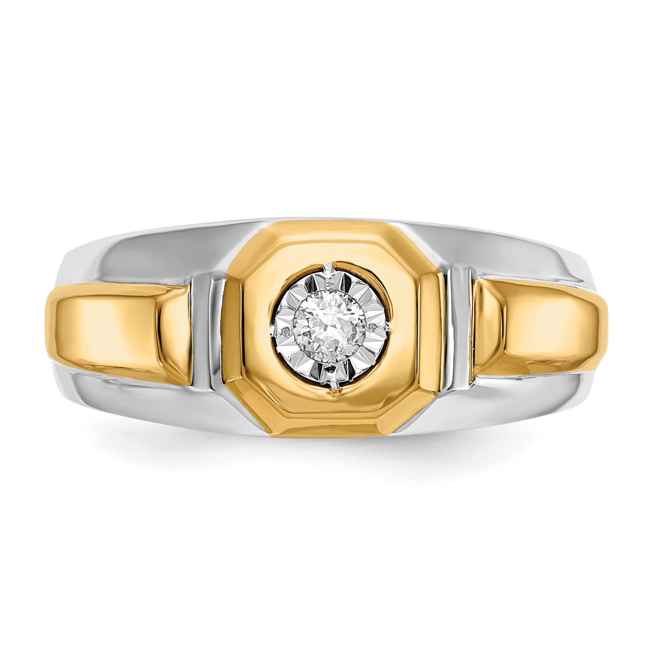 14k Two-Tone 1/10 ct Lab Grown Diamond Thick Band Men's Ring