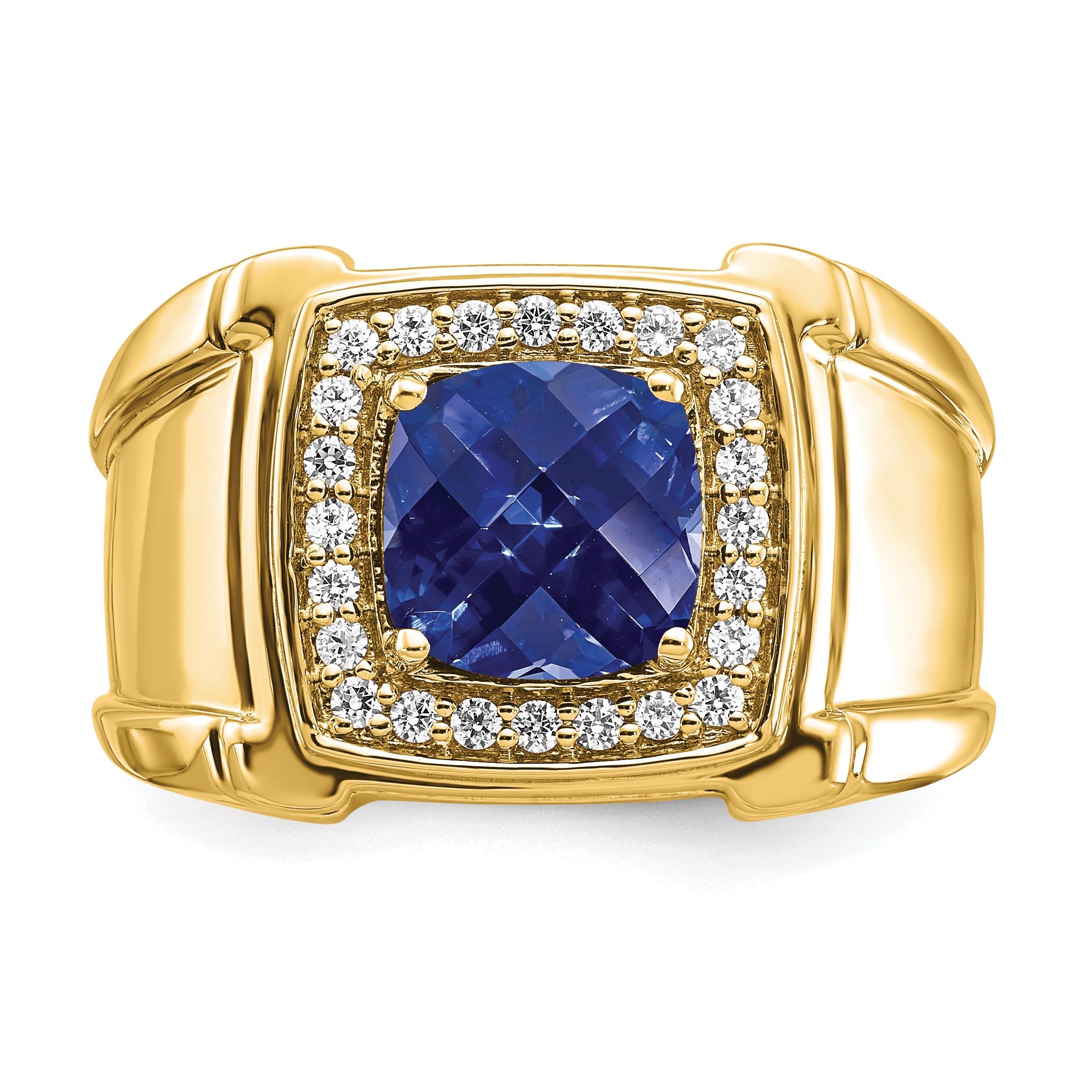 1/4 ct Lab Grown Diamond and Created Blue Sapphire Men's Halo Ring 14k Gold
