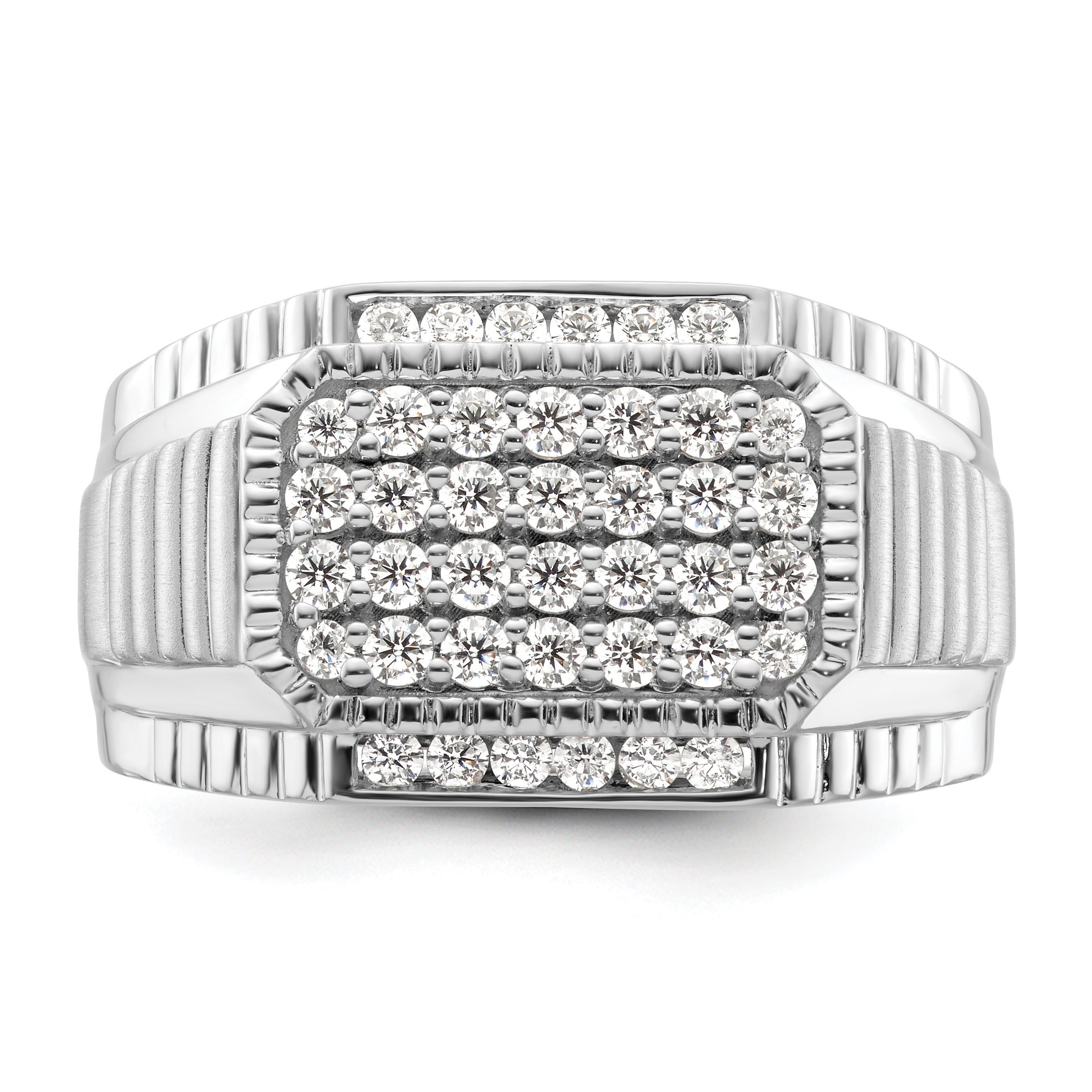 14k White Gold Lab Grown Diamond Men's Cluster Ring 7/8 ct