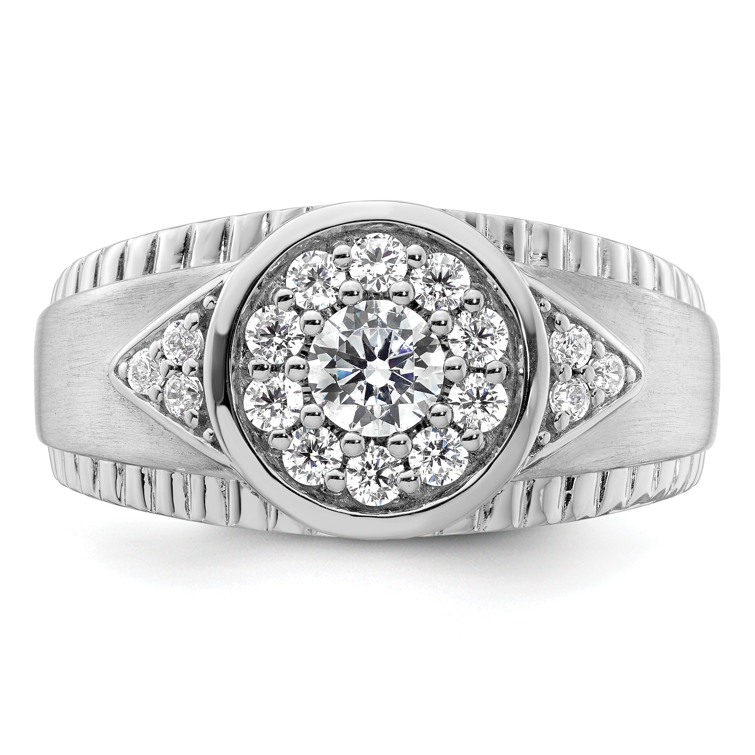 14k White Gold 1 ct Round Lab Grown Diamond Men's Cluster Ring