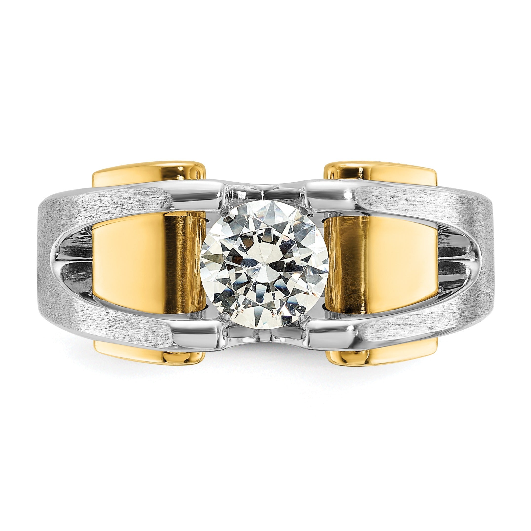 14k Two-tone Men's 1 Ct Round Lab Grown Diamond Solitaire Ring