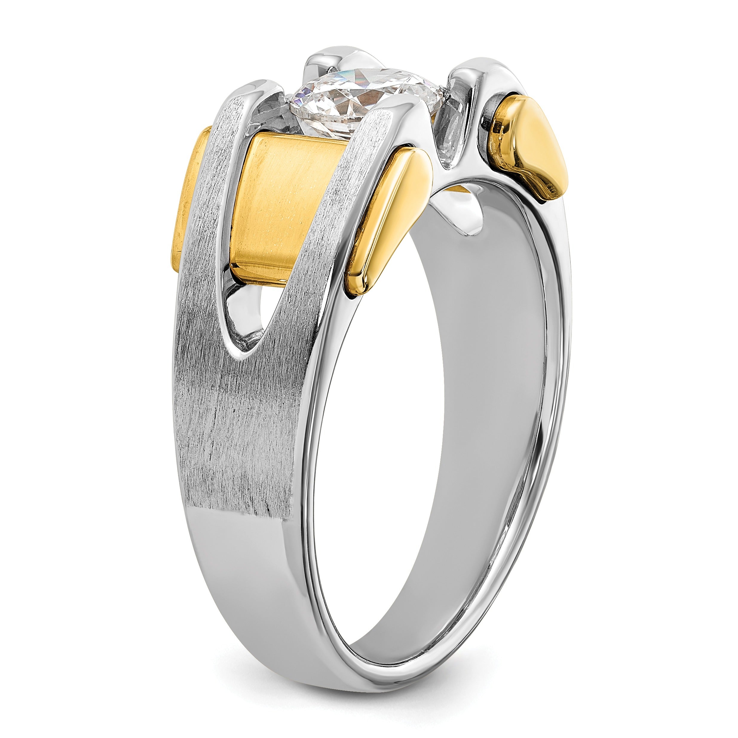 14k Two-tone Men's 1 Ct Round Lab Grown Diamond Solitaire Ring