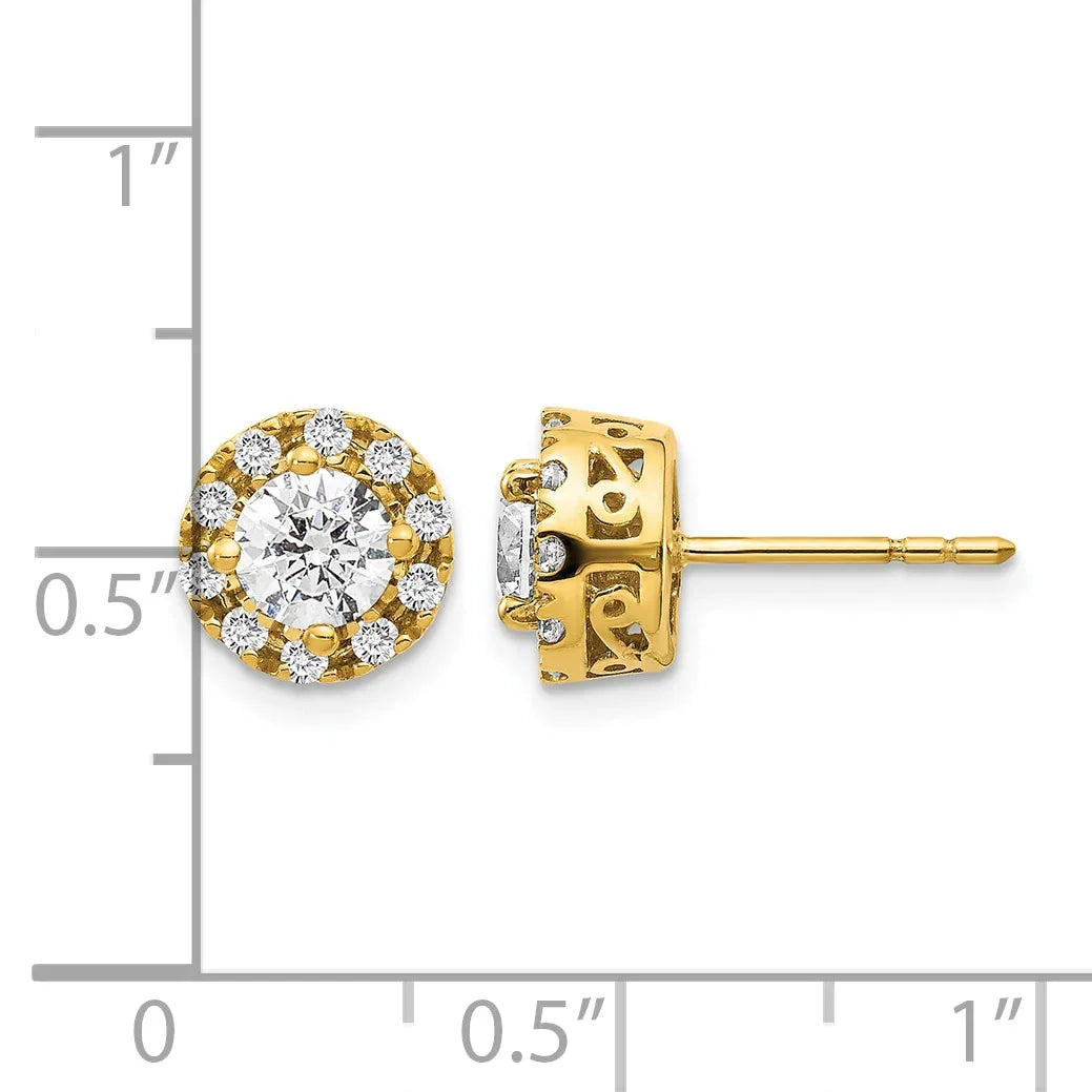 14K Yellow Gold Lab Grown Diamond Halo Semi Mount Stud Earrings 0.25 Ct - Fine Diamond