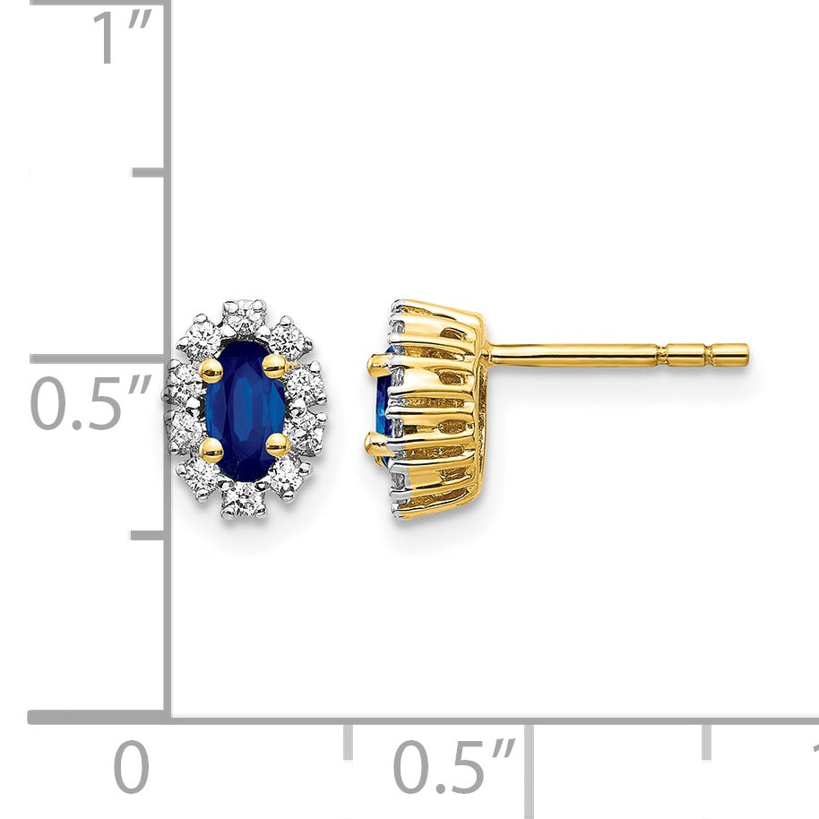 14K White Gold Lab Grown Diamond Oval Sapphire Halo Post Earrings