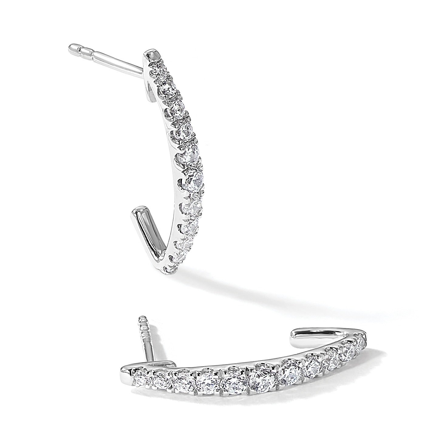 14K White Gold Lab Grown Diamond J-Hoop Earrings