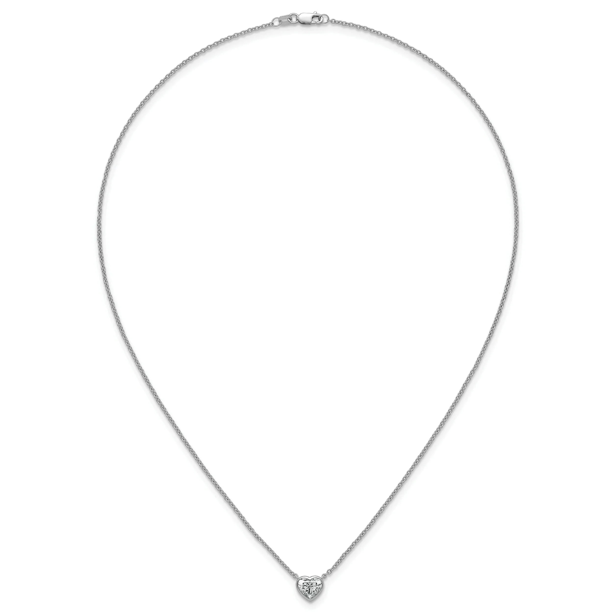 14k White Gold Lab Grown Diamond Solitaire Heart Necklace - Fine Diamond