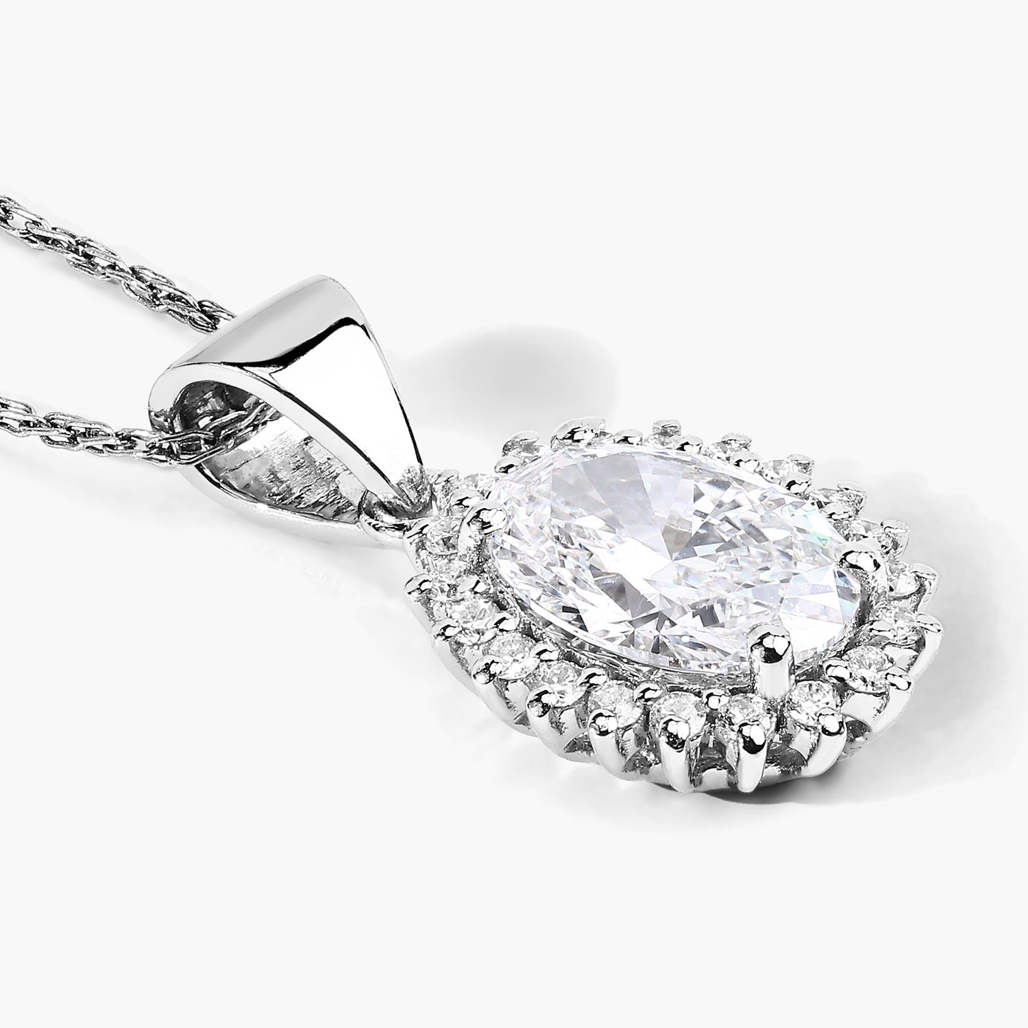 1.23 Ct Oval Lab Grown Diamond Prong Platinum Bridal Floral Halo Pendant