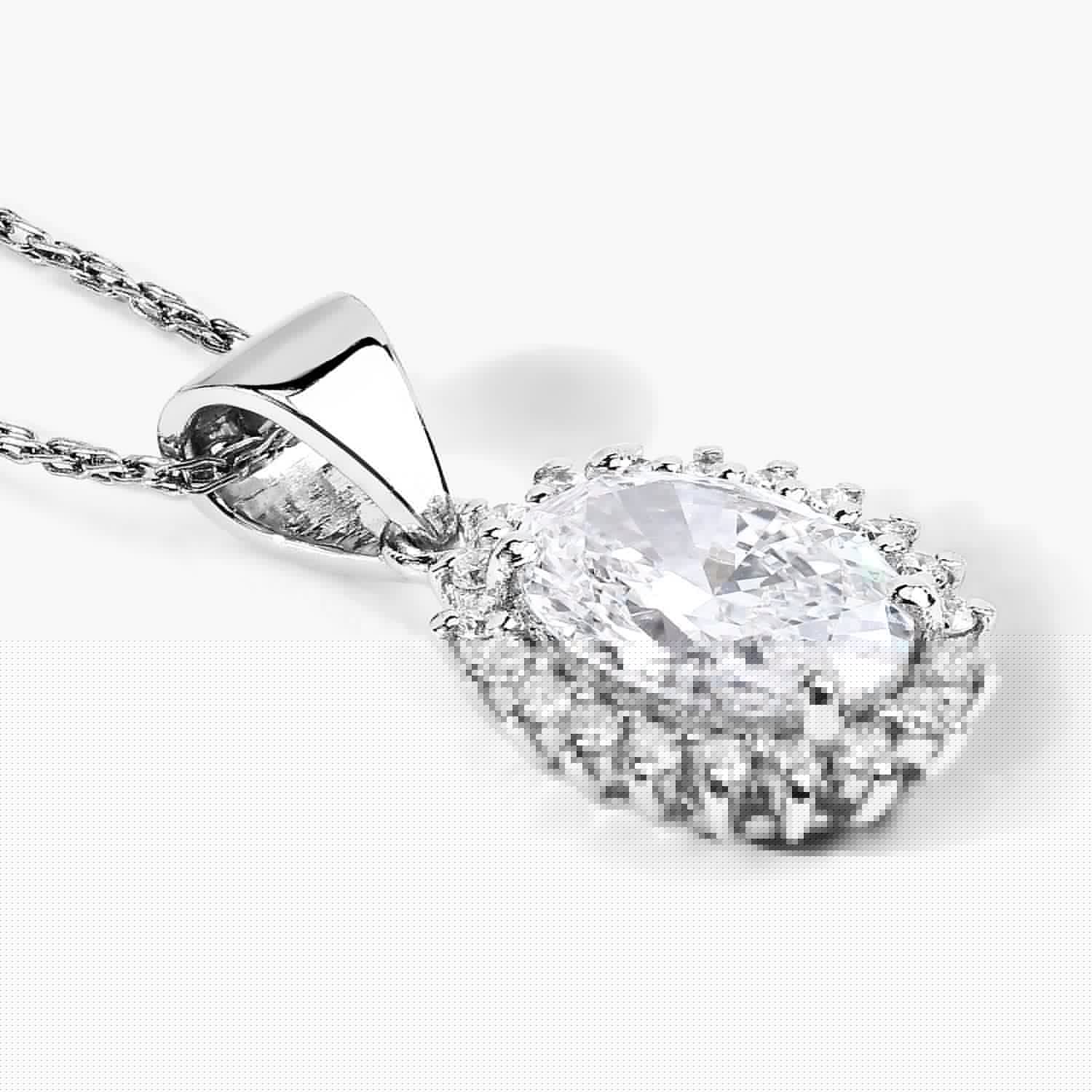 1.23 Ct Oval Lab Diamond Prong Platinum Floral Bridal Halo Pendant