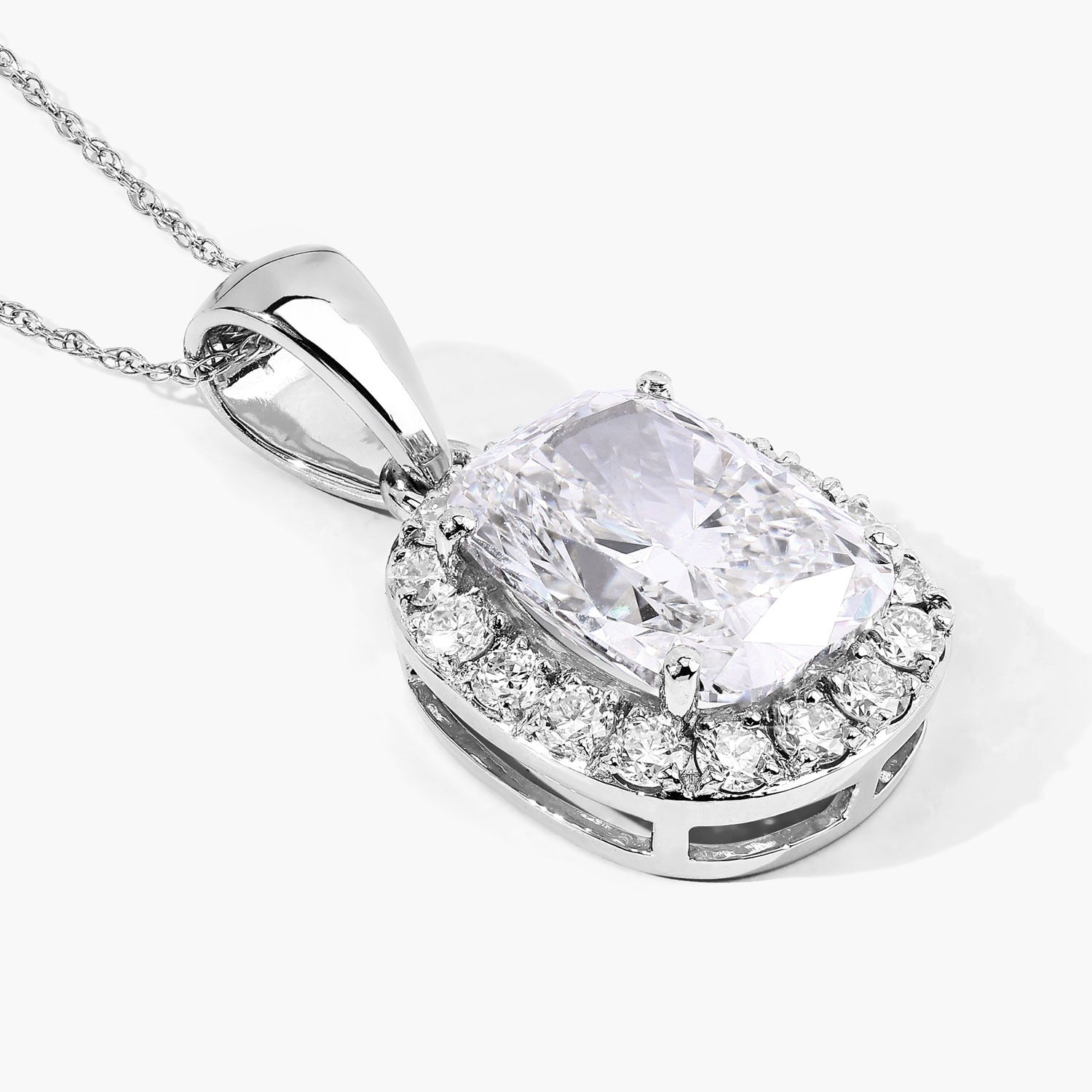 4.58 Ct Lab Grown Diamond Platinum Cushion Bridal Halo Pendant