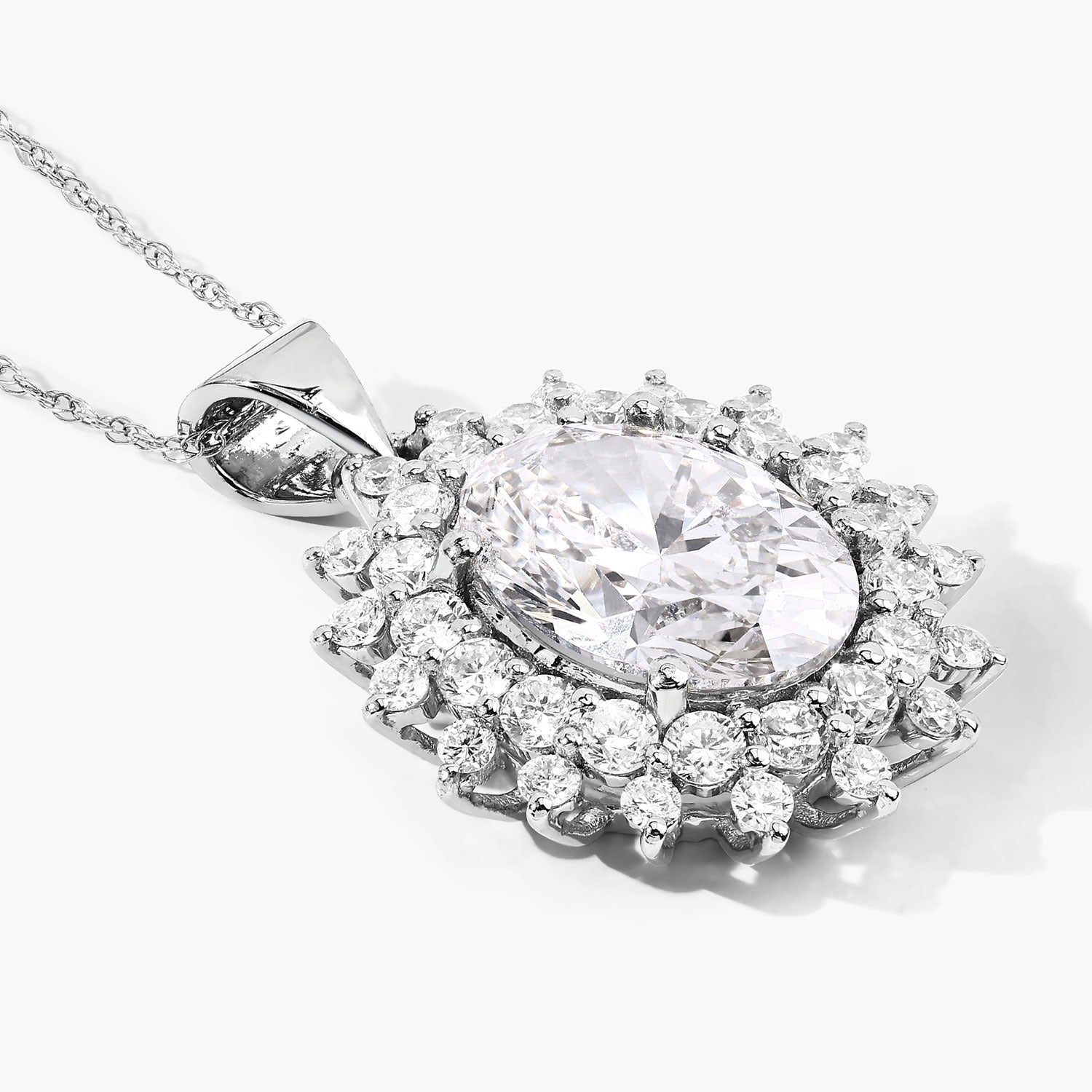 3.79 Ct Oval Lab Grown Diamond Prong Platinum Oval Floral Halo Bridal Pendant