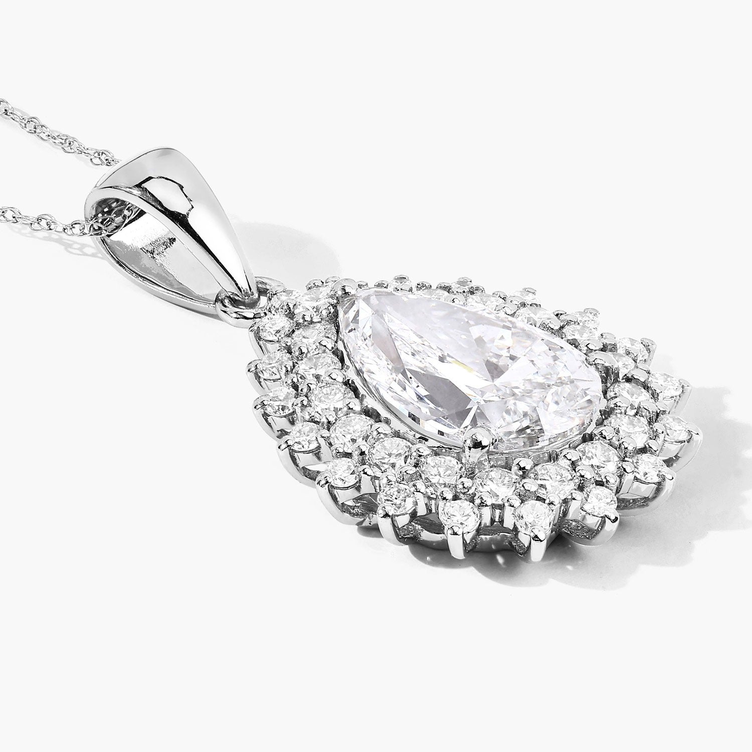 3.90 Ct Pear Shaped Lab Diamond Platinum Bridal Floral Halo Pendant