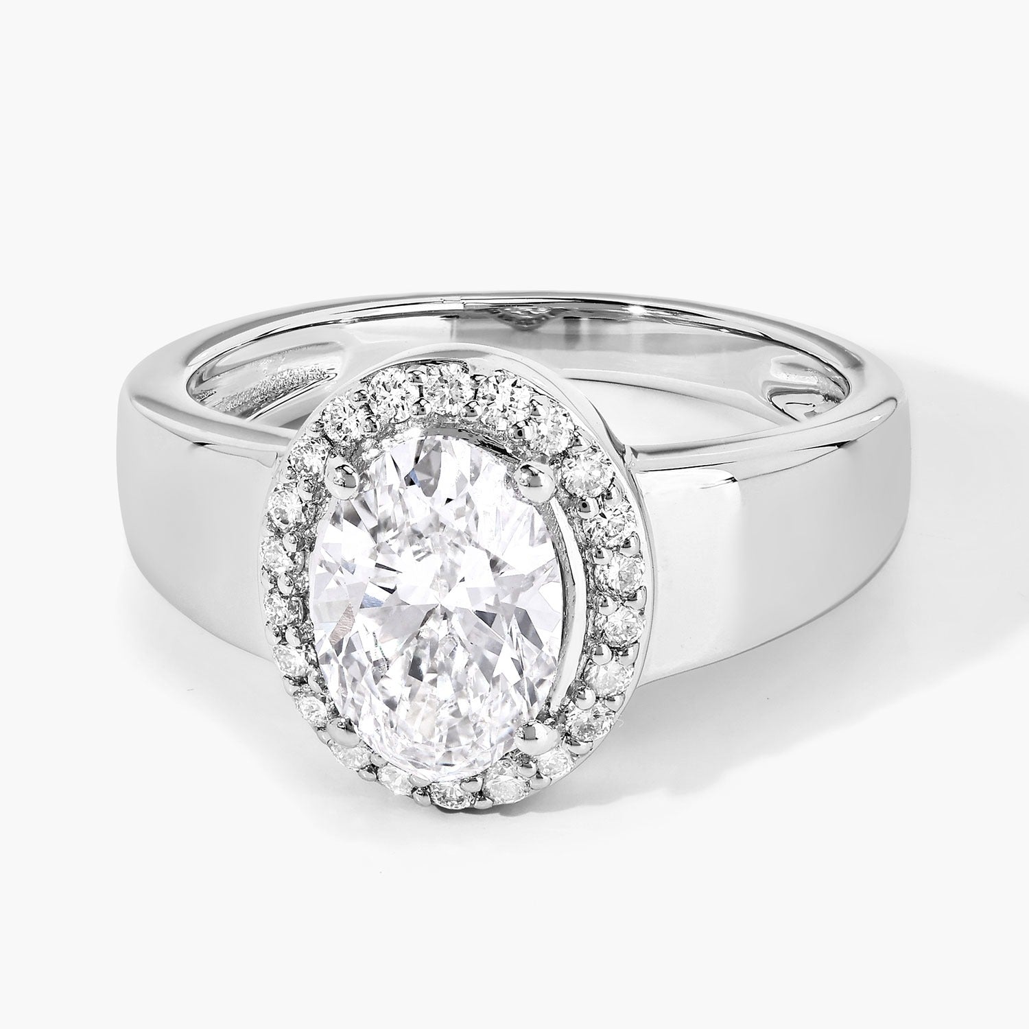 1.80 Ct Oval Lab Grown Diamond Prong Thick Band Platinum Halo Bridal Ring