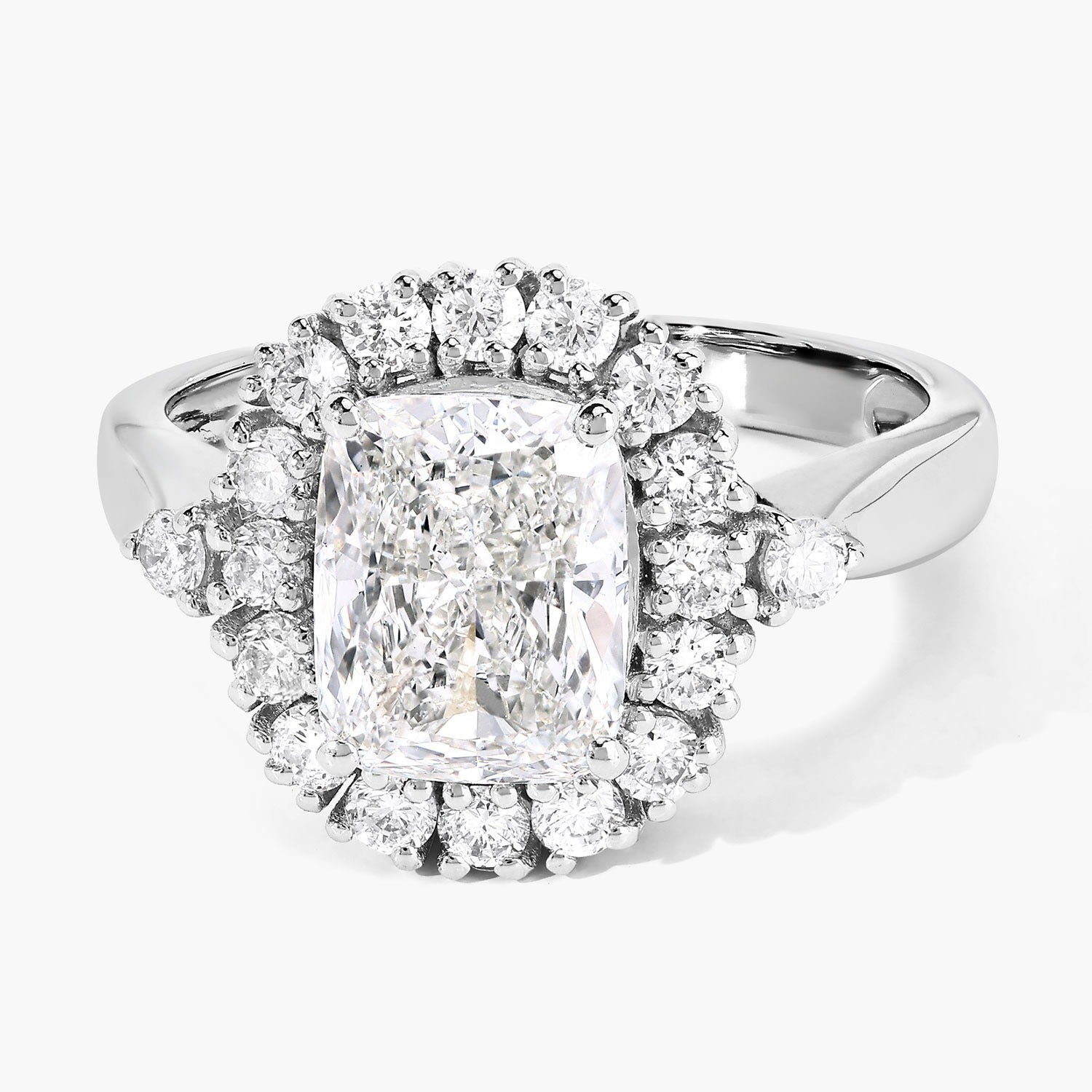 3.07 Ct Cushion Lab Grown Diamond Prong Platinum Halo Bridal Ring