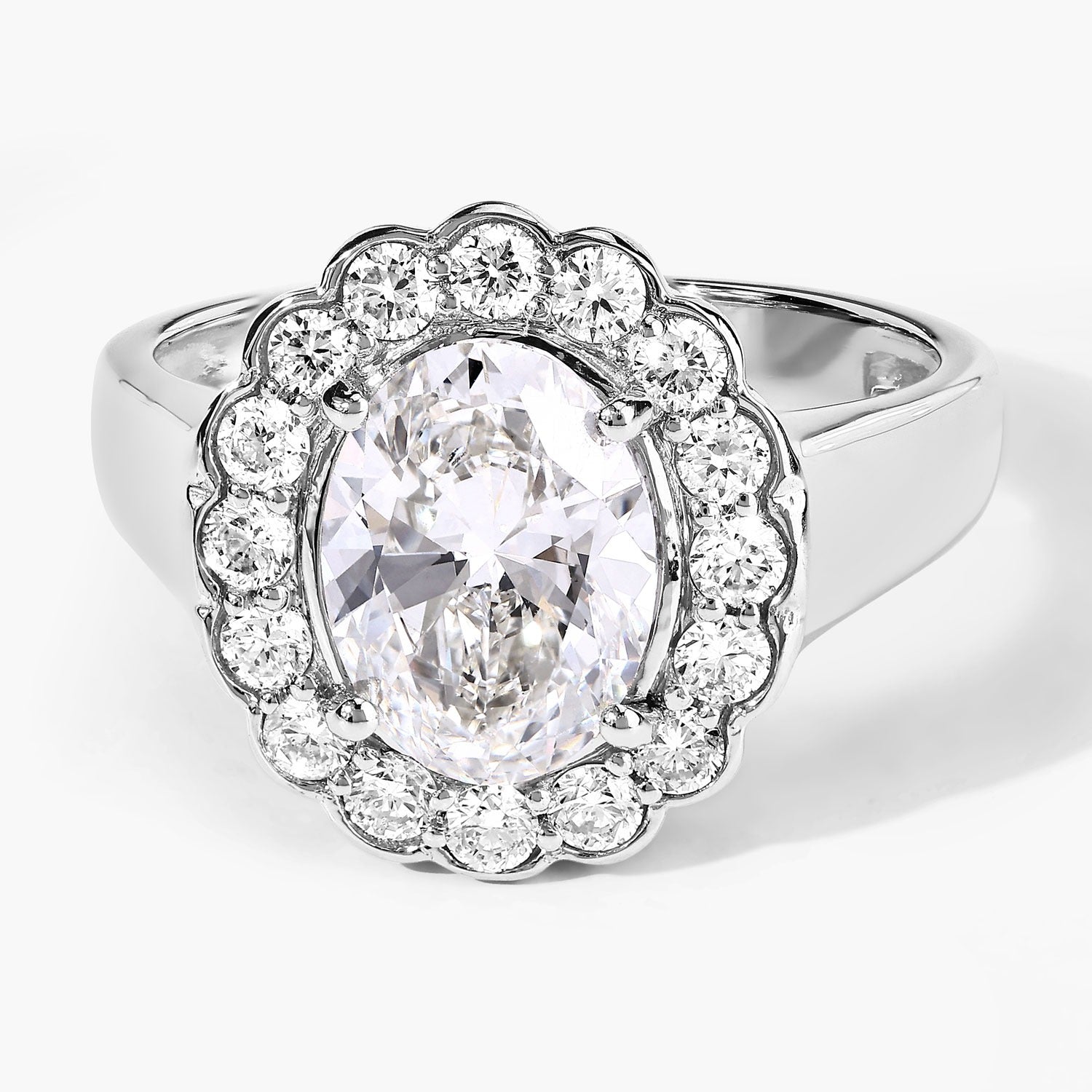 2.48 Ct Oval Lab Grown Diamond Platinum Floral Halo Bridal Ring