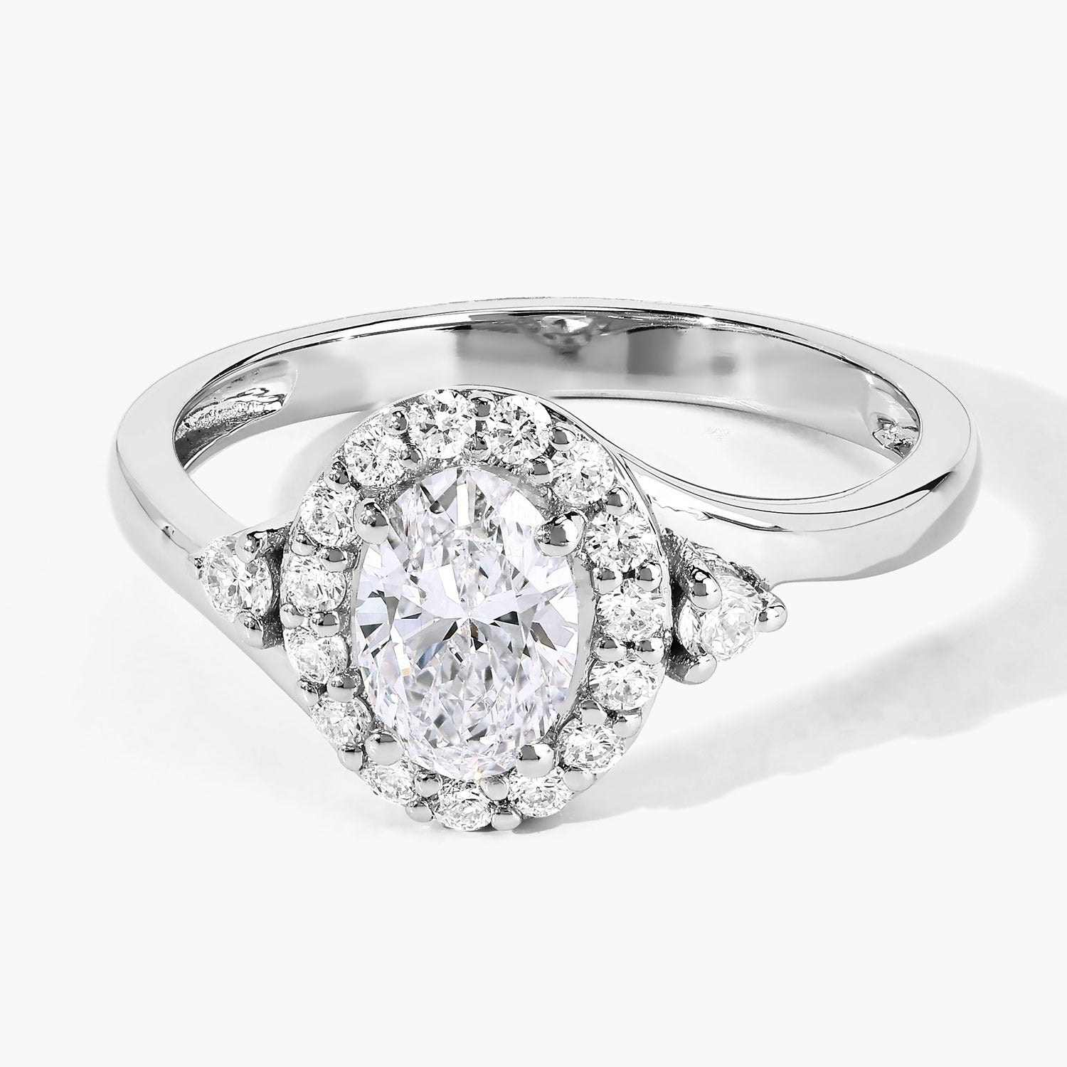 1.02 Ct Oval Lab Grown Diamond Platinum Halo Bypass Bridal Ring