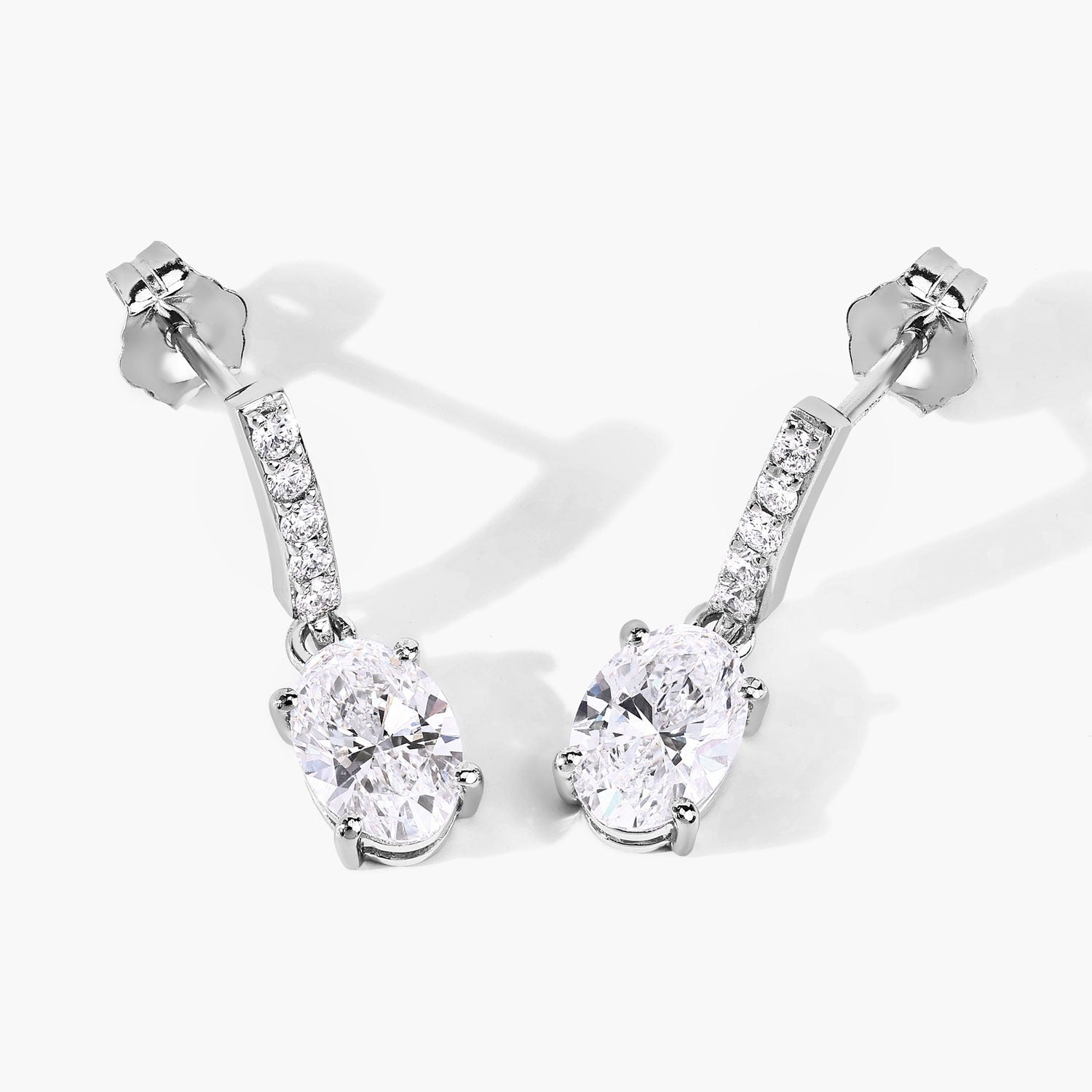1.64 Ct Oval Lab Grown Diamond Prong Platinum Dangle Drop Bridal Earrings
