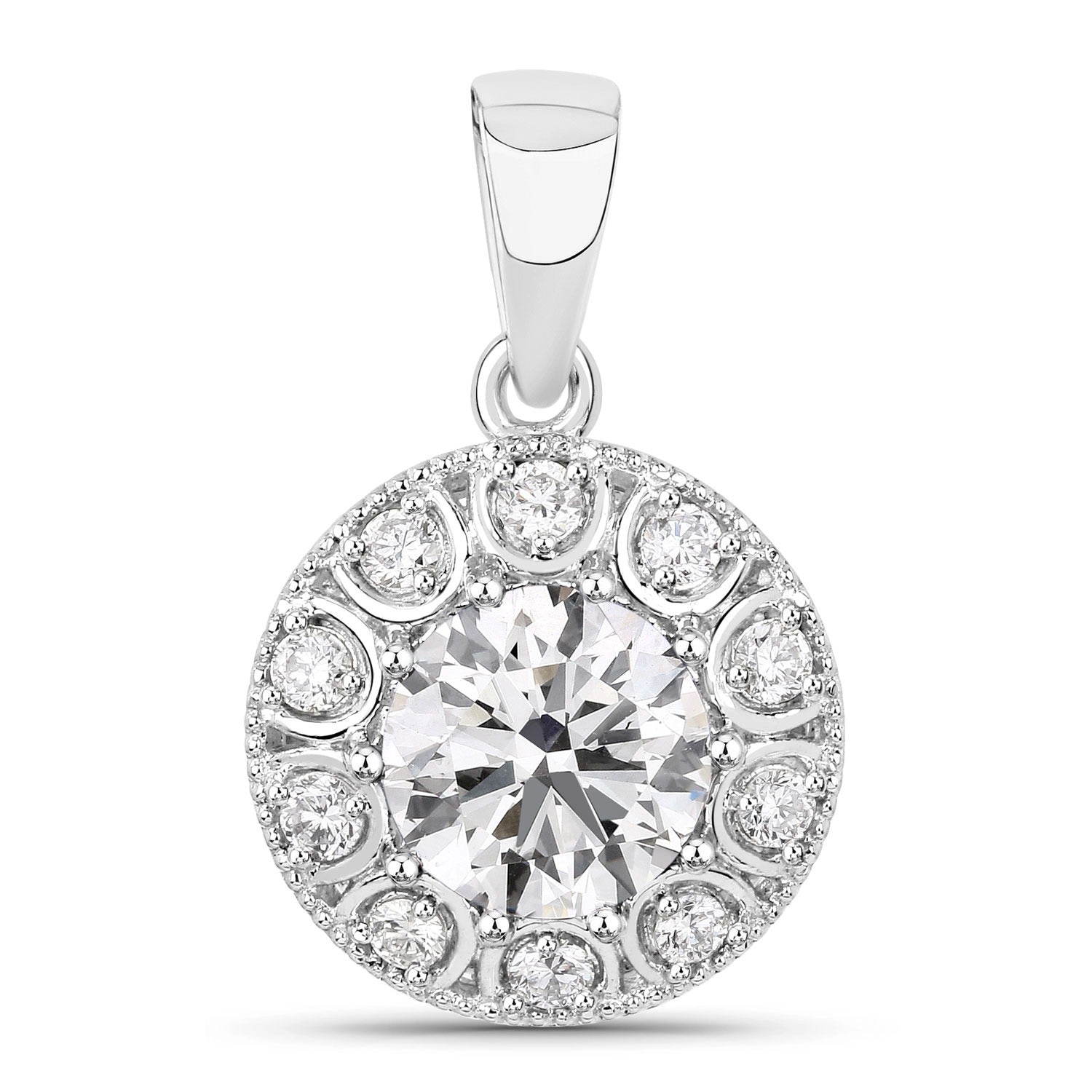 2.32 Ct Round Lab Grown Diamond Prong Platinum Bridal Halo Floral Pendant