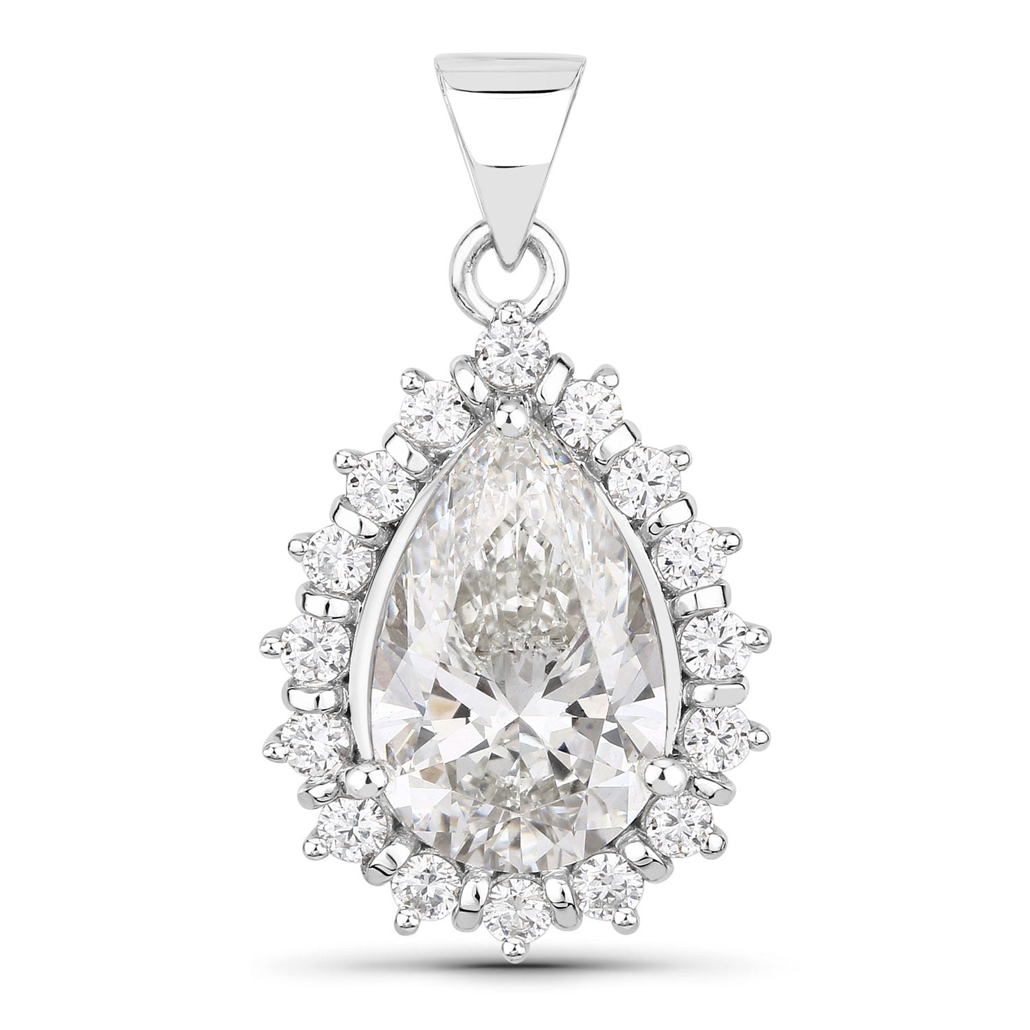 3.56 Ct Pear Lab Diamond Prong Platinum Halo Floral Teardrop Bridal Pendant