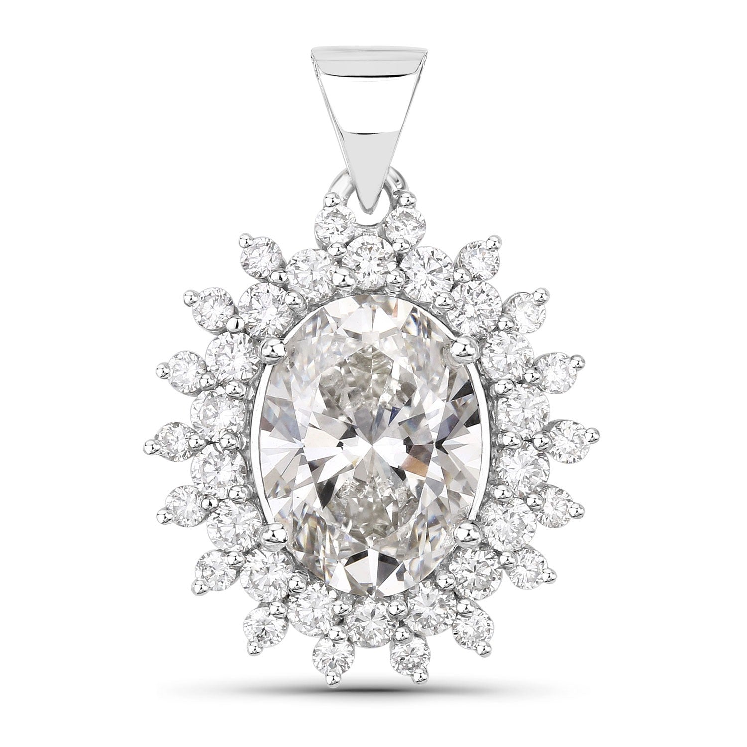 3.79 Ct Oval Lab Grown Diamond Prong Platinum Oval Floral Halo Bridal Pendant