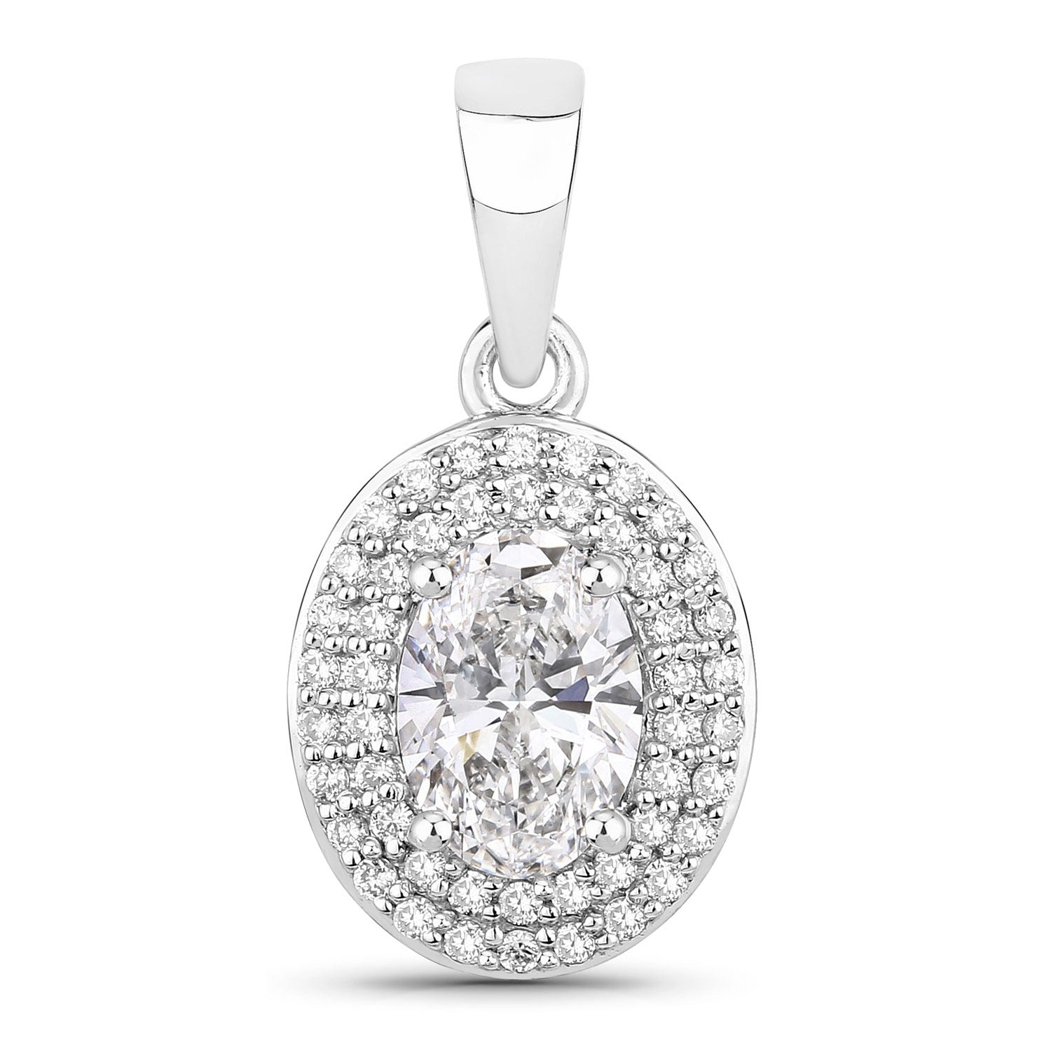 0.92 Ct Oval Lab Grown Diamond Prong Platinum Double Halo Bridal Pendant