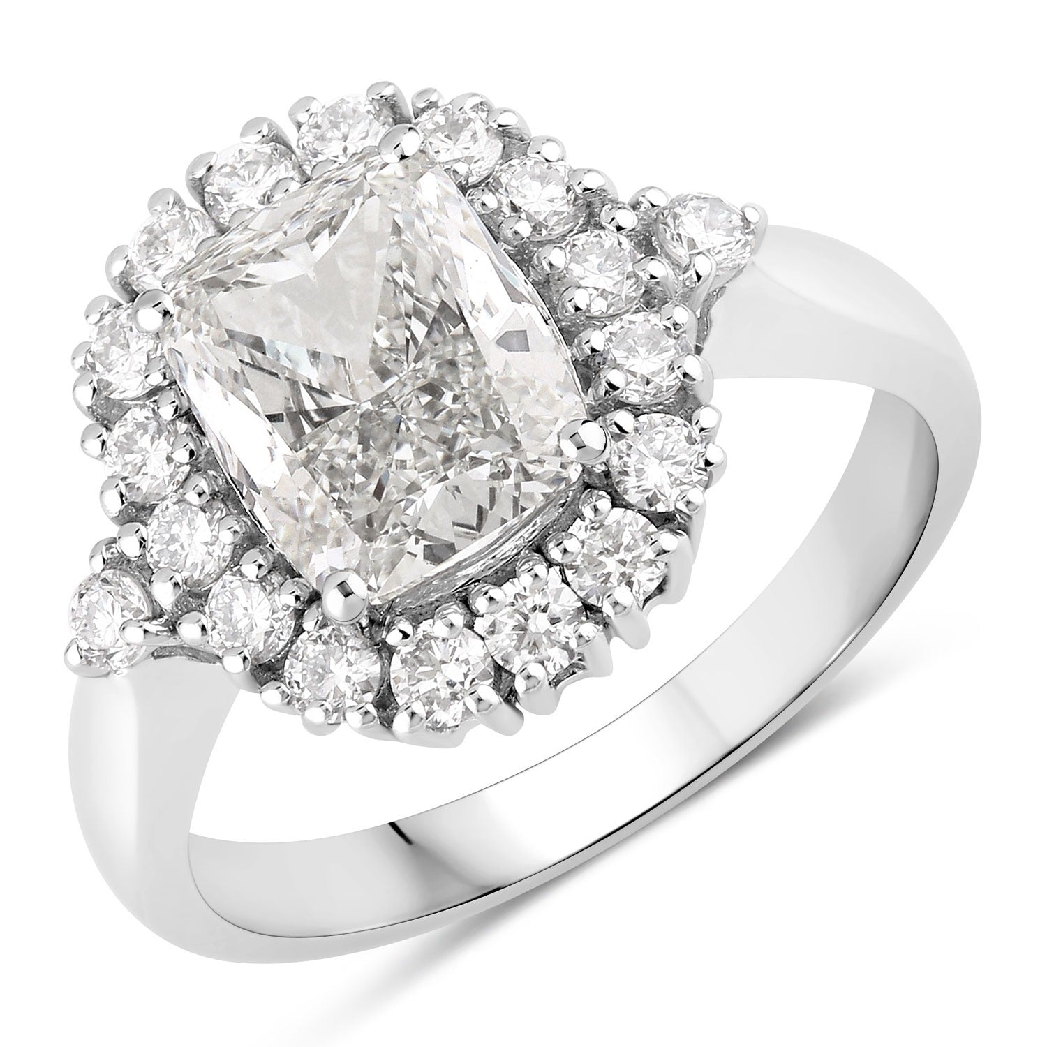 3.07 Ct Cushion Lab Grown Diamond Prong Platinum Halo Bridal Ring