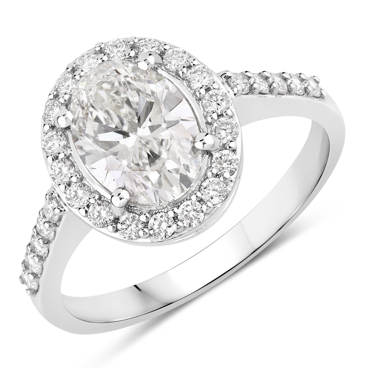 1.98 Ct Oval Lab Diamond Platinum Prong Halo Bridal Cathedral Ring with Pave Band