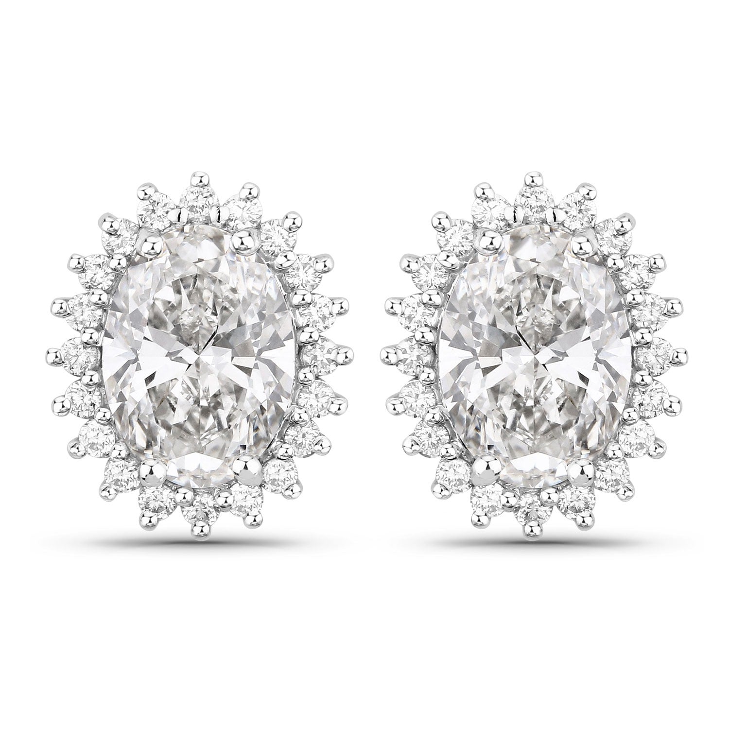 2.44 Ct Oval Lab Grown Diamond Prong Platinum Bridal Halo Floral Stud Earrings