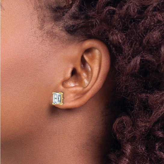 14K White Gold Lab Grown Emerald Diamond Four Prong Stud Earrings