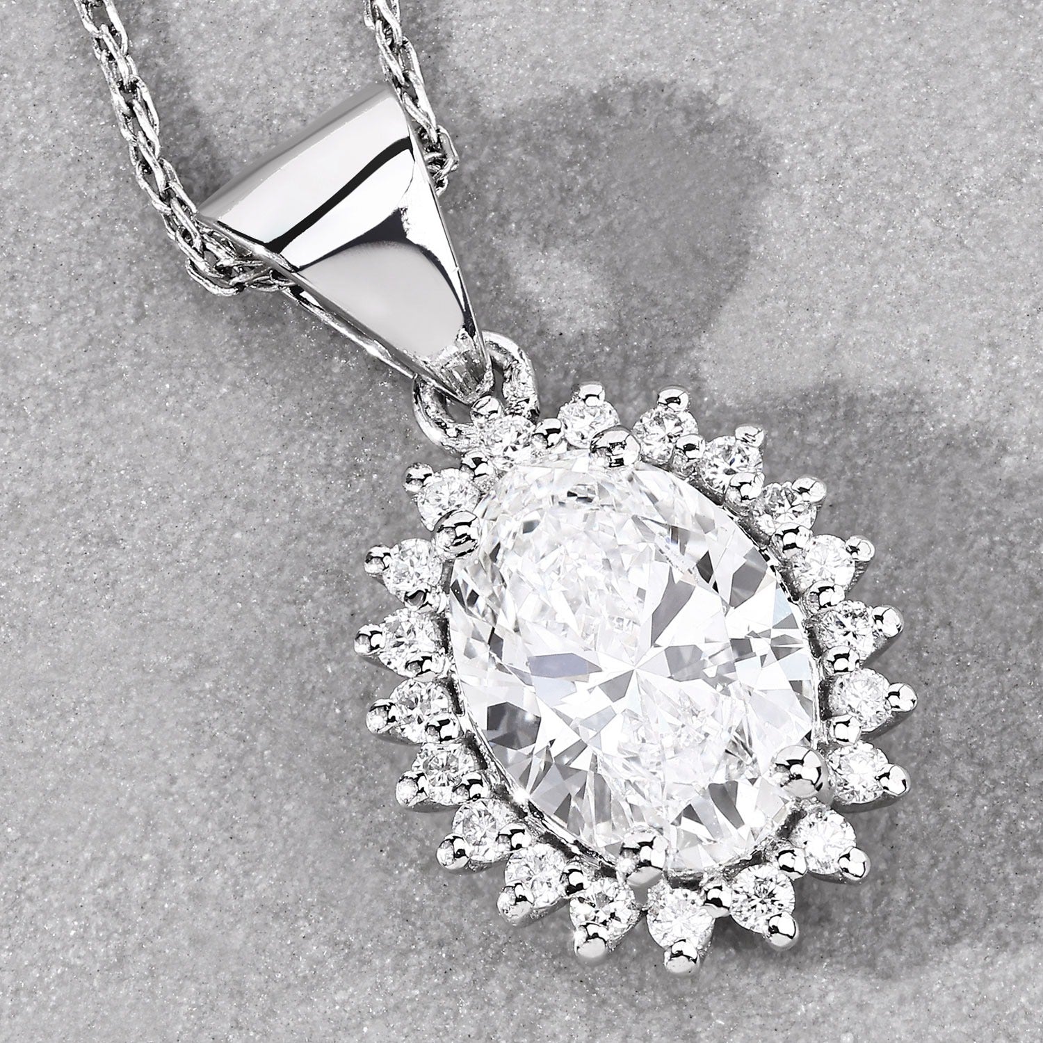 1.23 Ct Oval Lab Grown Diamond Prong Platinum Bridal Floral Halo Pendant