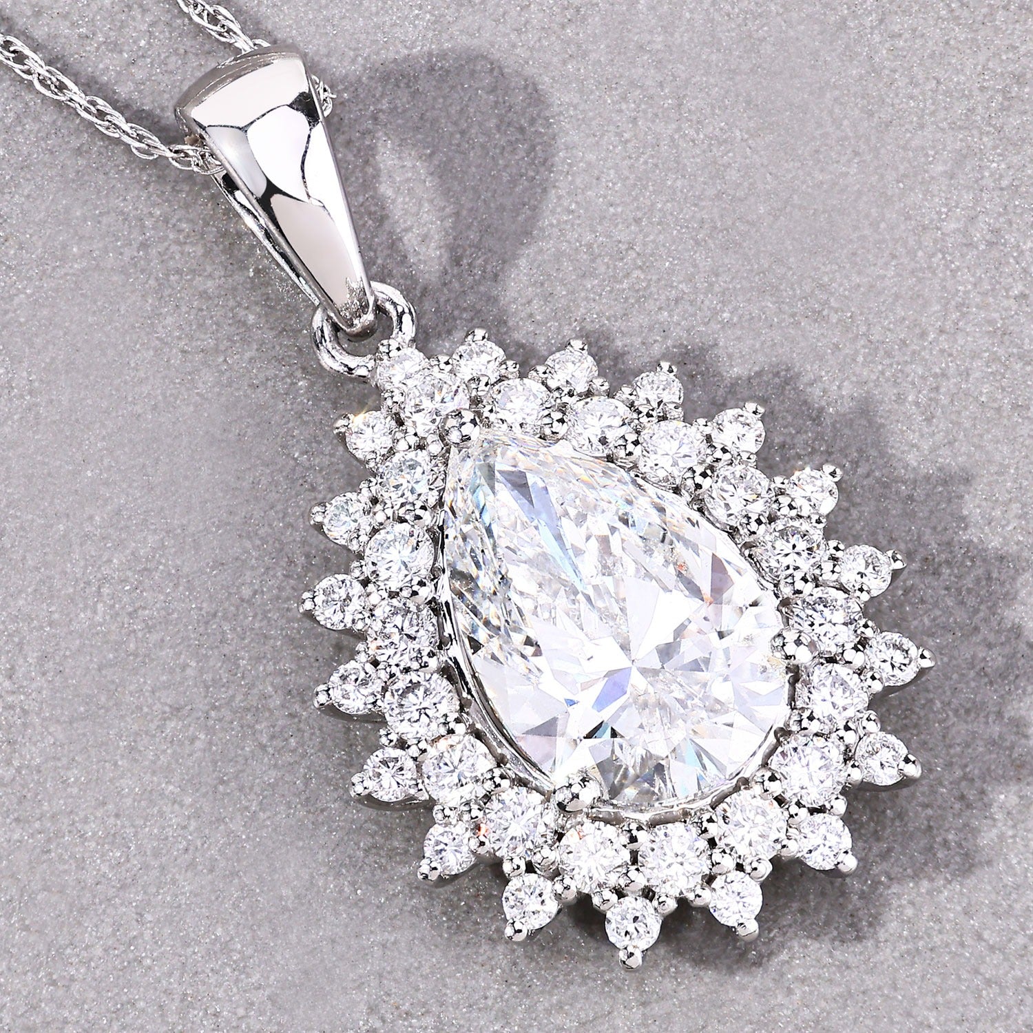3.90 Ct Pear Shaped Lab Diamond Platinum Bridal Floral Halo Pendant
