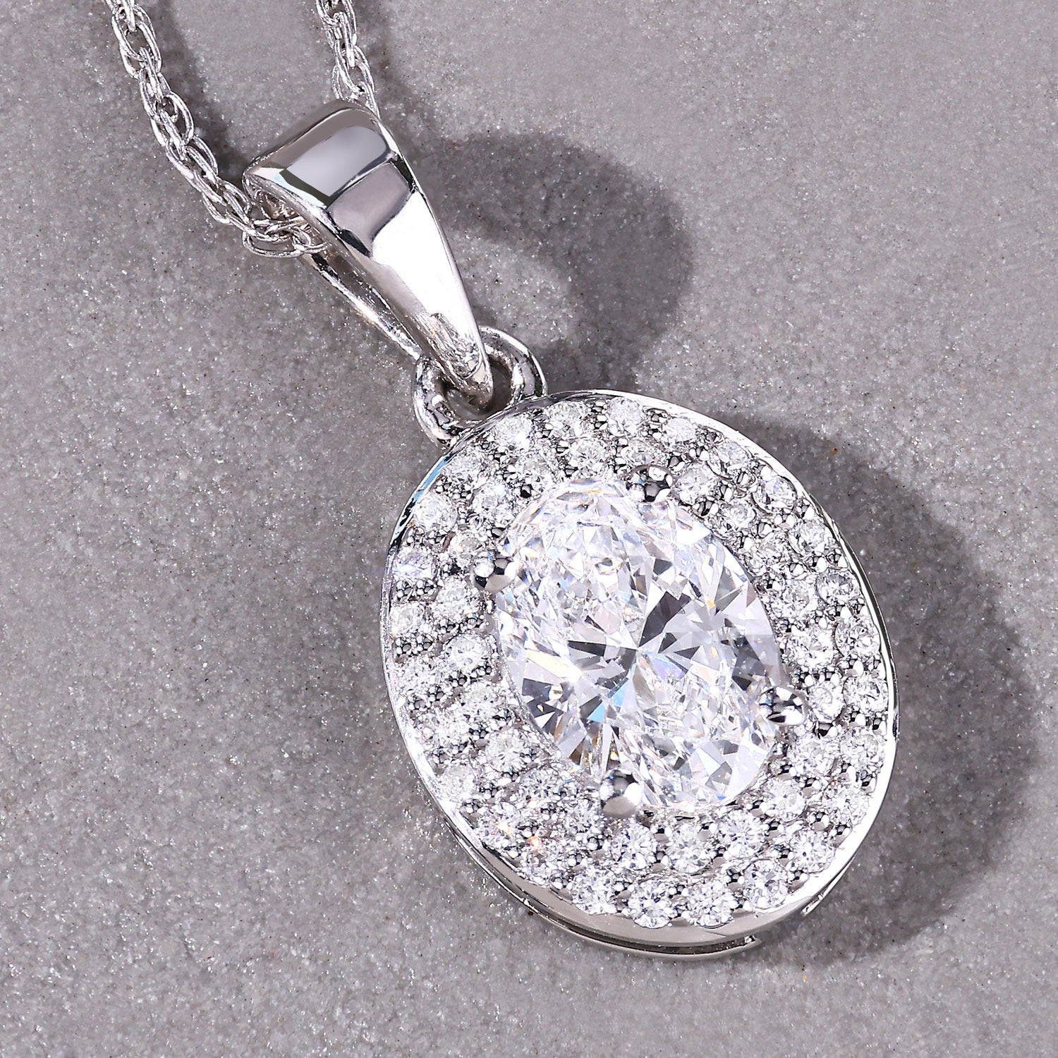 0.92 Ct Oval Lab Grown Diamond Prong Platinum Double Halo Bridal Pendant