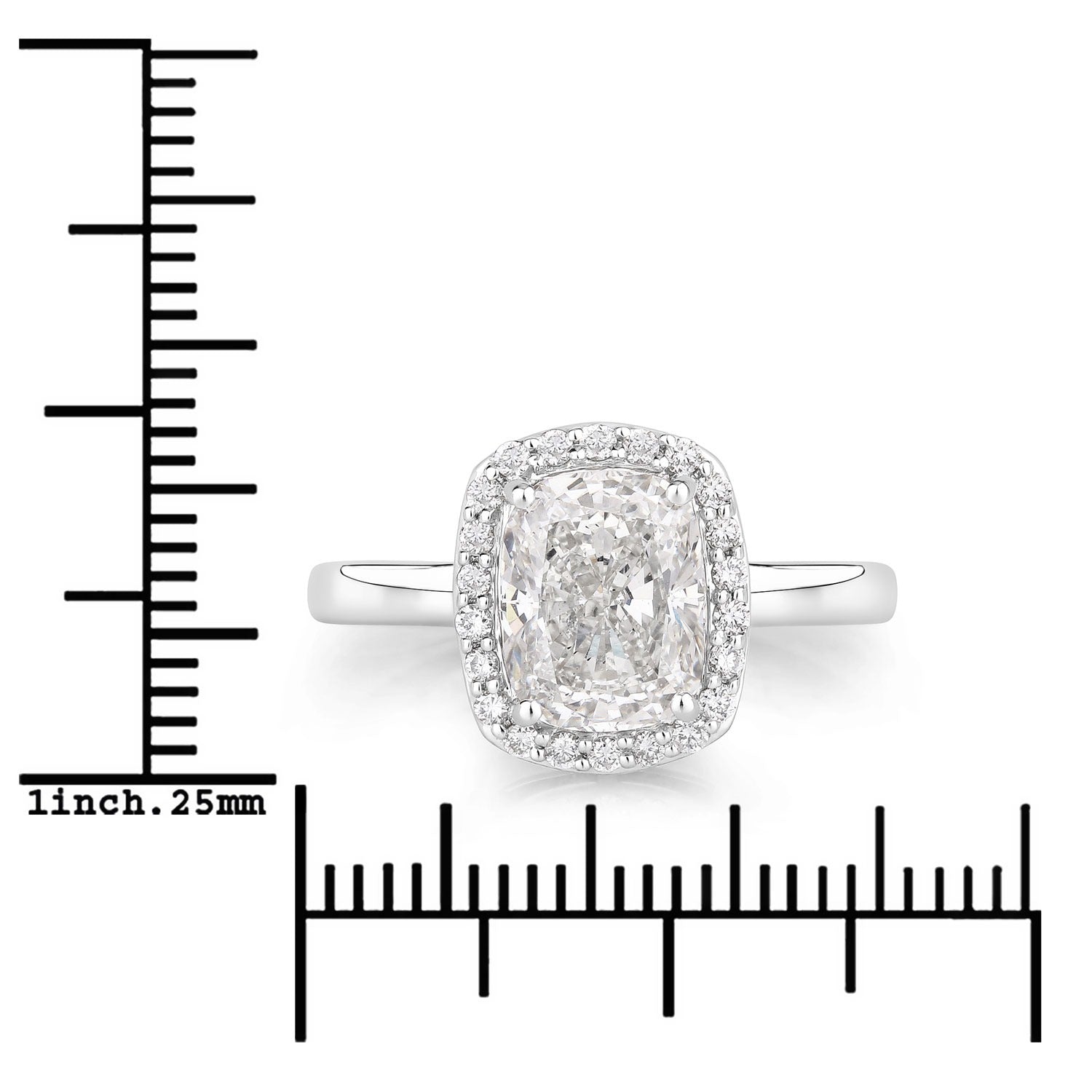 2.74 Ct Cushion Lab Grown Diamond Prong Platinum Bridal Halo Ring