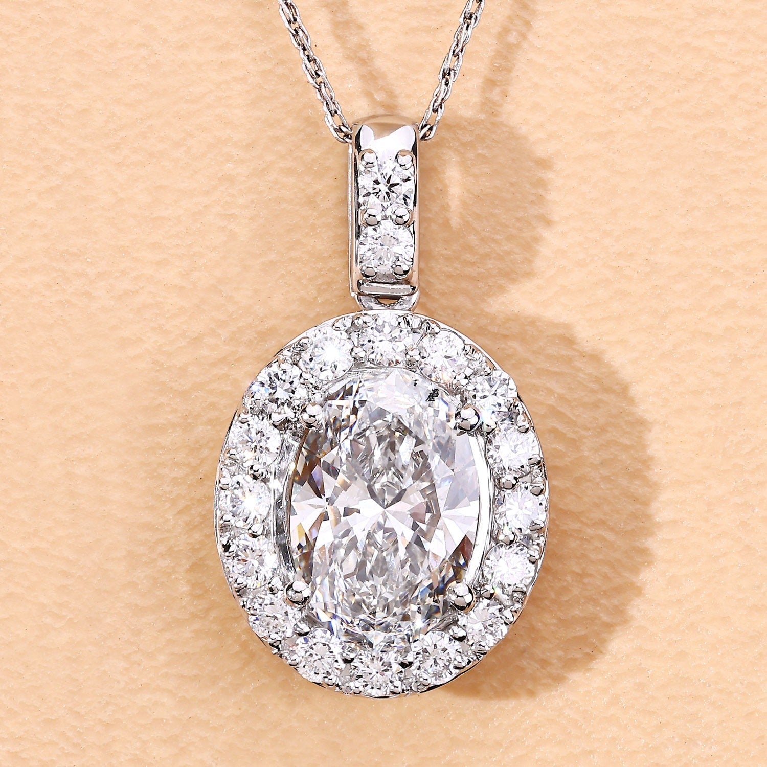 2.62 Ct Oval Lab Grown Diamond Prong Platinum Halo Bridal Pendant