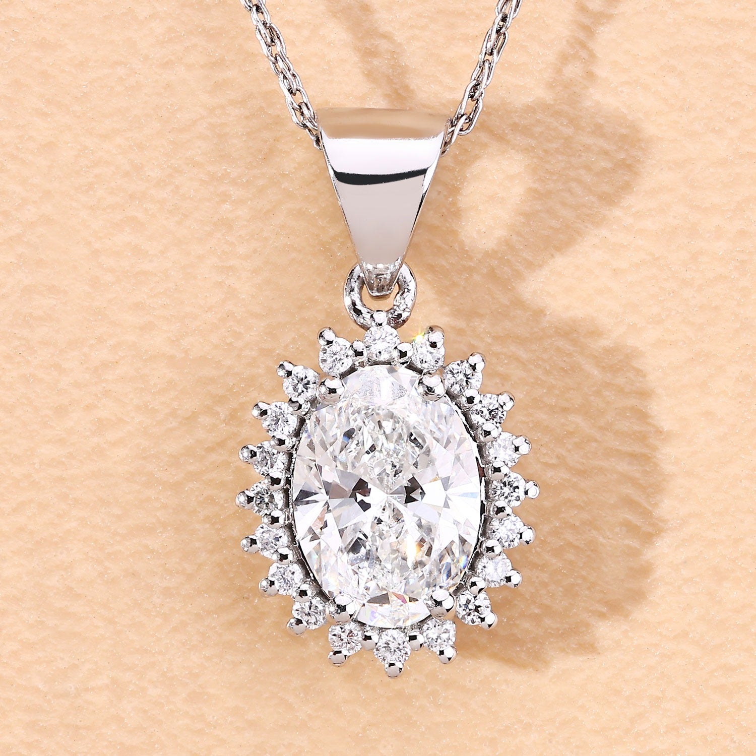 1.23 Ct Oval Lab Diamond Platinum Floral Bridal Halo Pendant