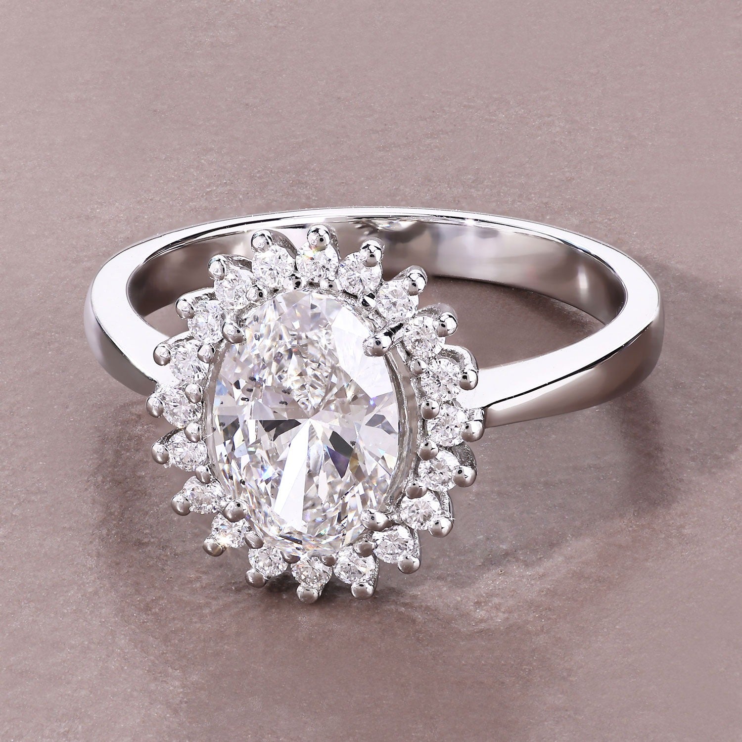 Halo Style 1.73 Ct Lab Diamond Oval Platinum Bridal Floral Ring