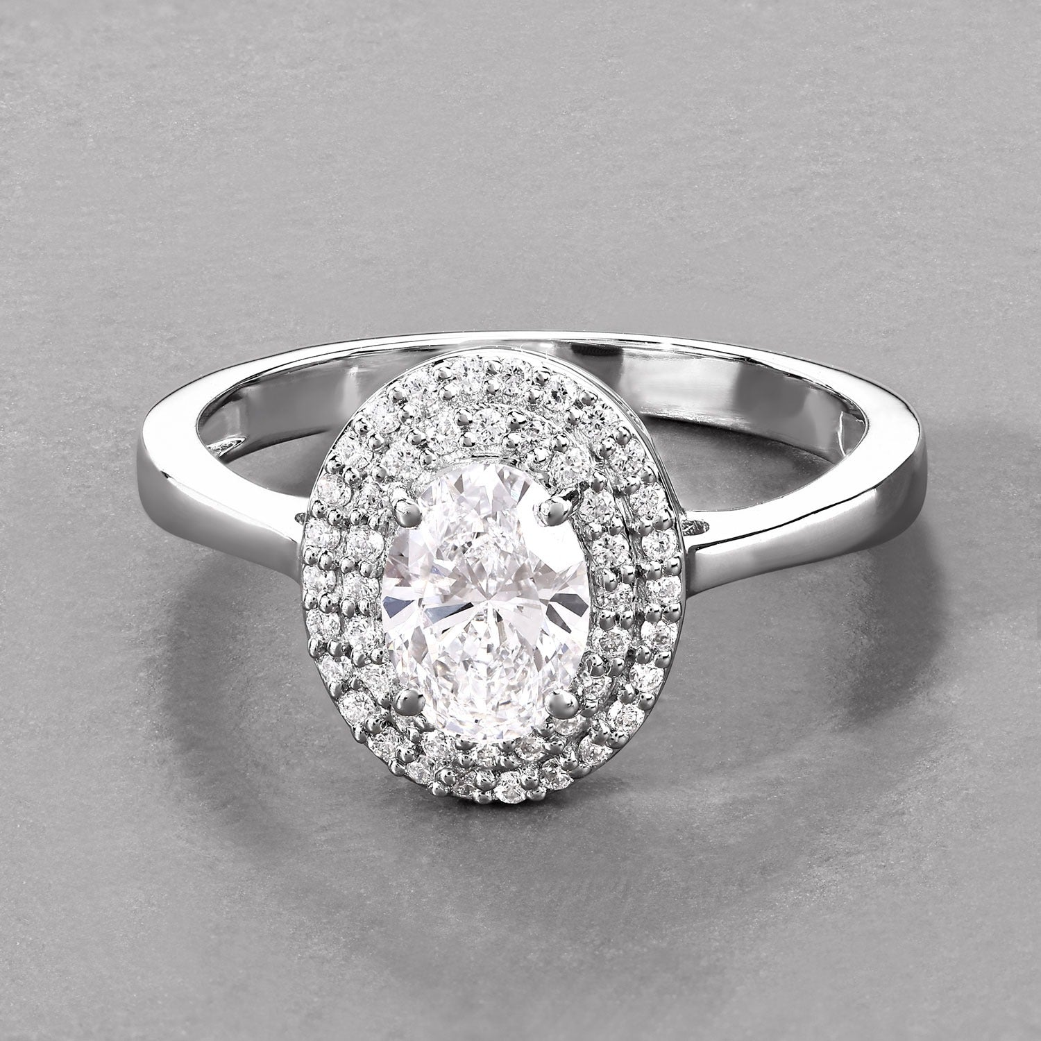 0.91 Ct Oval Lab Grown Diamond Platinum Double Halo Bridal Ring