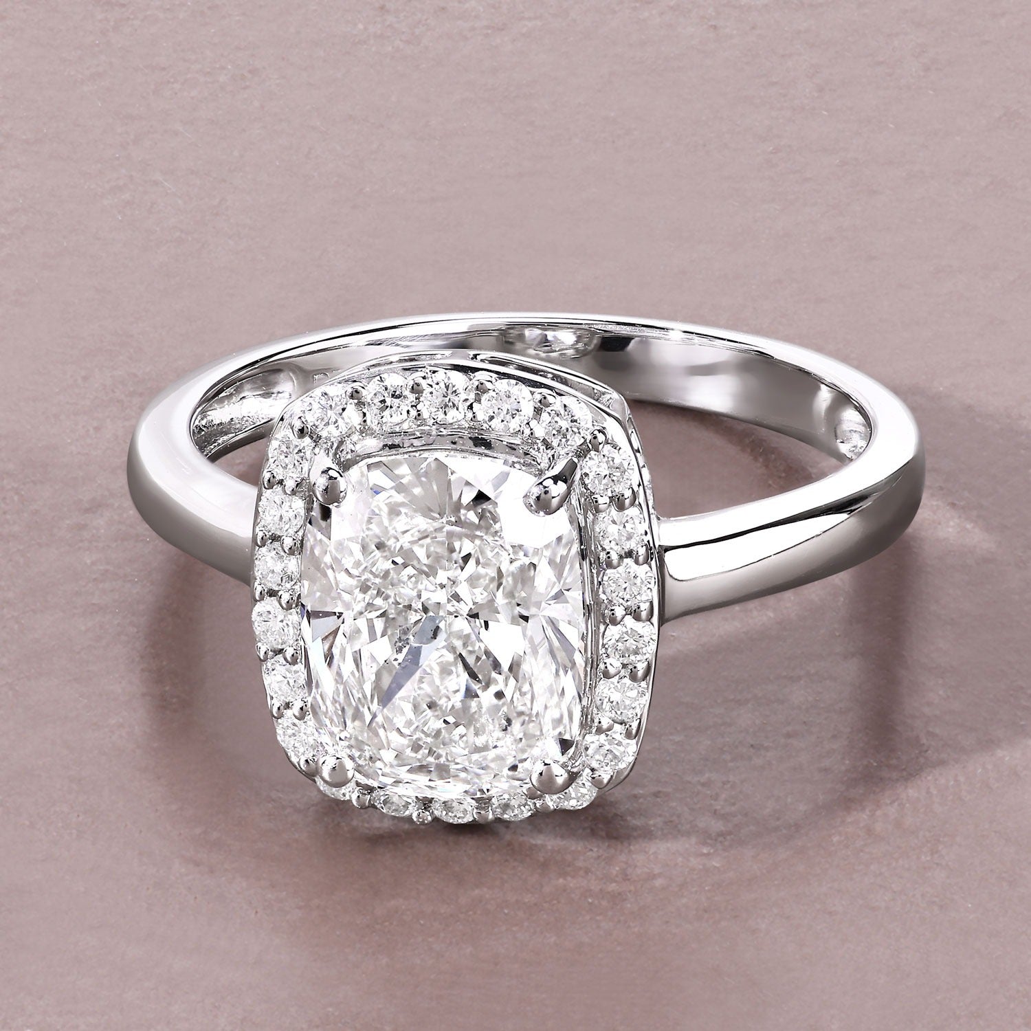 2.74 Ct Cushion Lab Grown Diamond Platinum Bridal Halo Ring