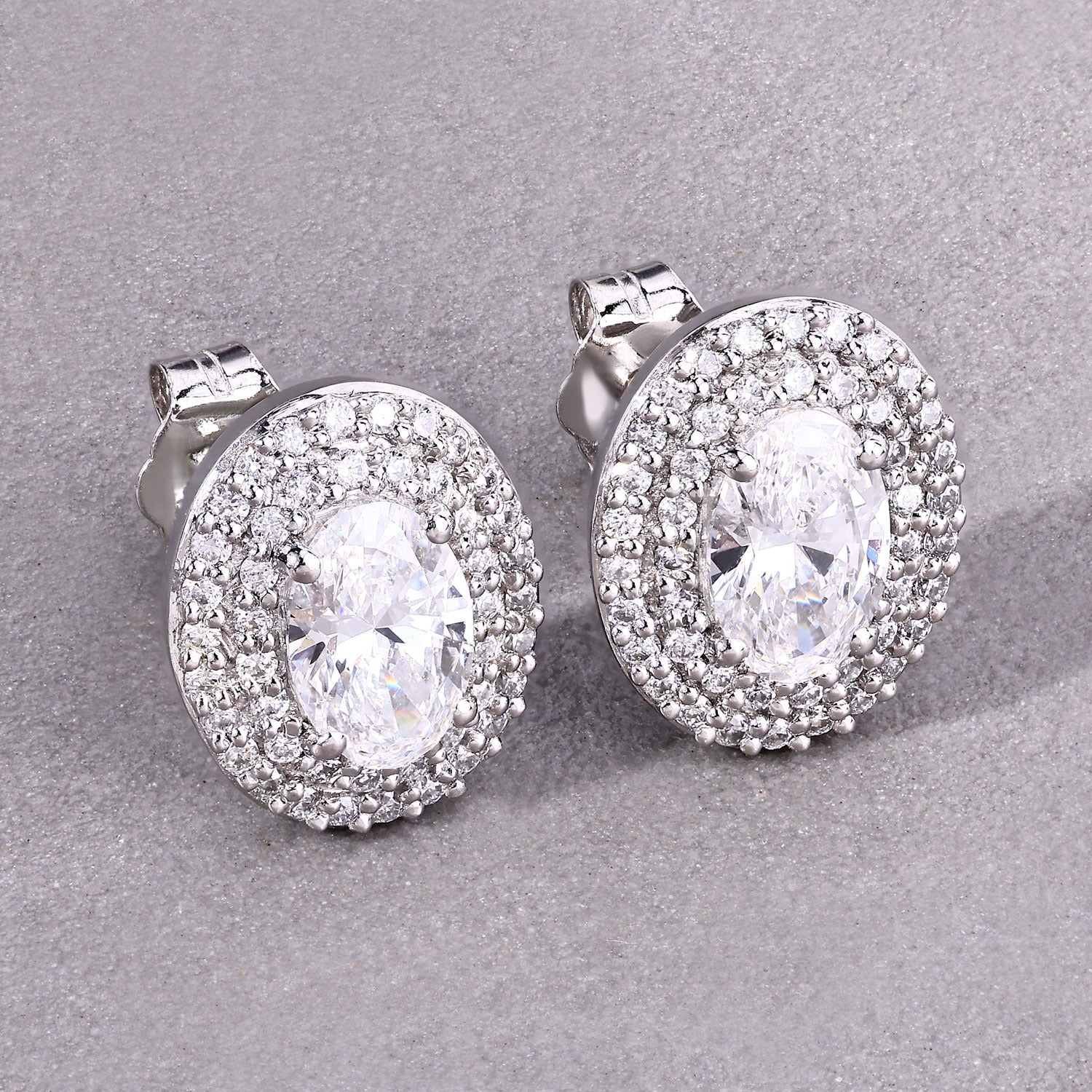 1.32 Ct. Oval Lab Grown Diamond Prong Platinum Double Bridal Halo Stud Earrings
