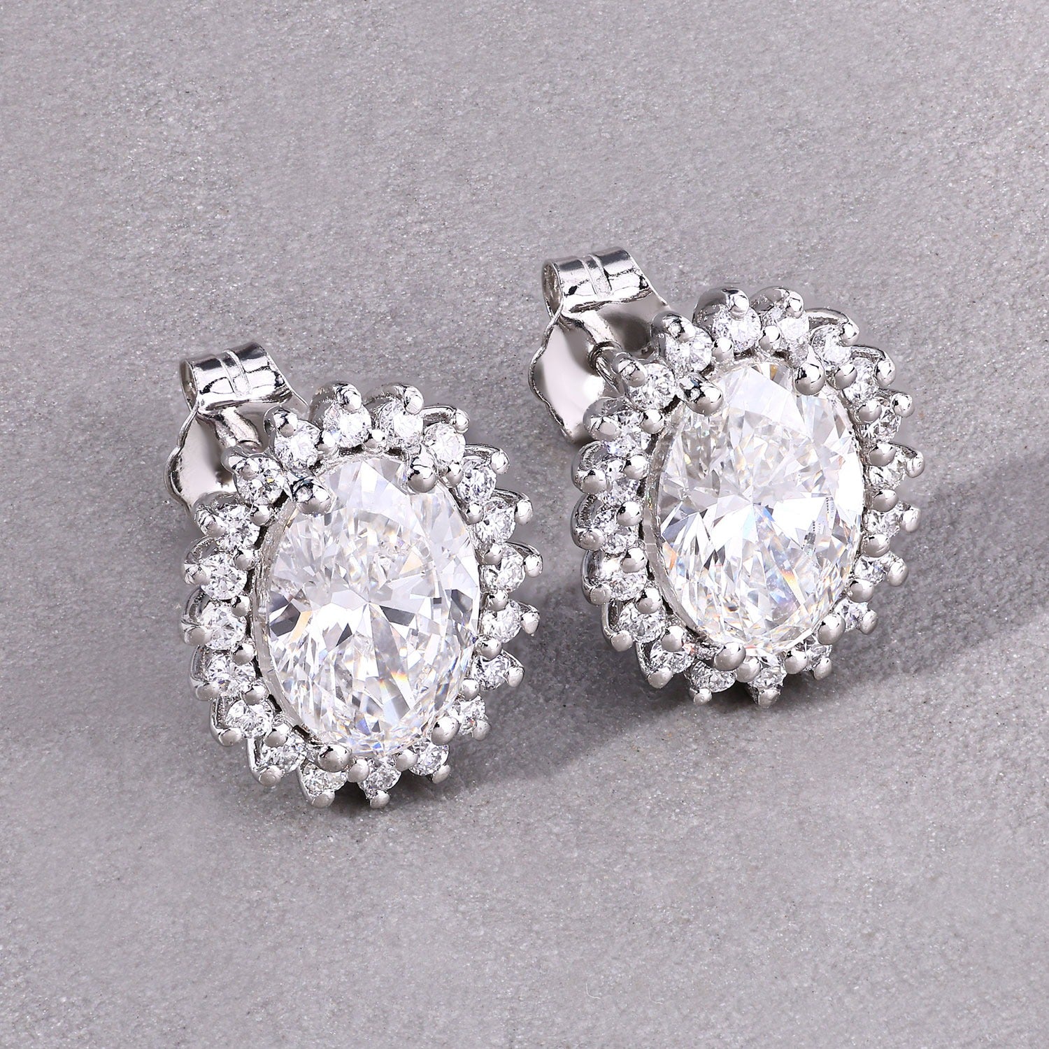 2.44 Ct Oval Lab Grown Diamond Prong Platinum Bridal Halo Floral Stud Earrings