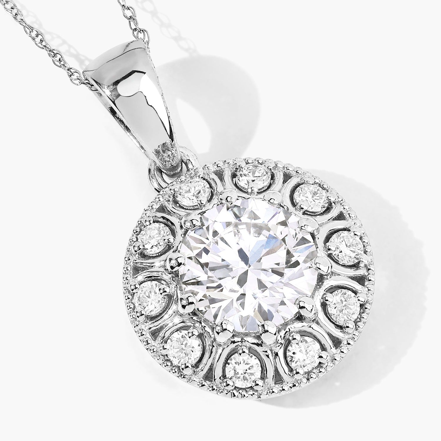 2.32 Ct Round Lab Grown Diamond Platinum Bridal Halo Floral Pendant