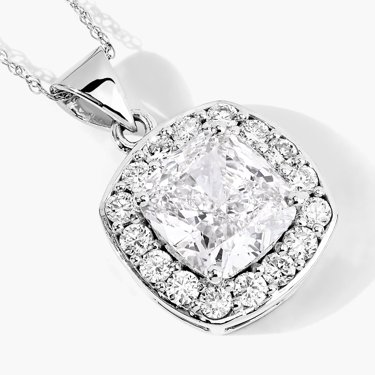 3.50 Ct Cushion Cut Lab Diamond Halo Bridal Platinum Pendant