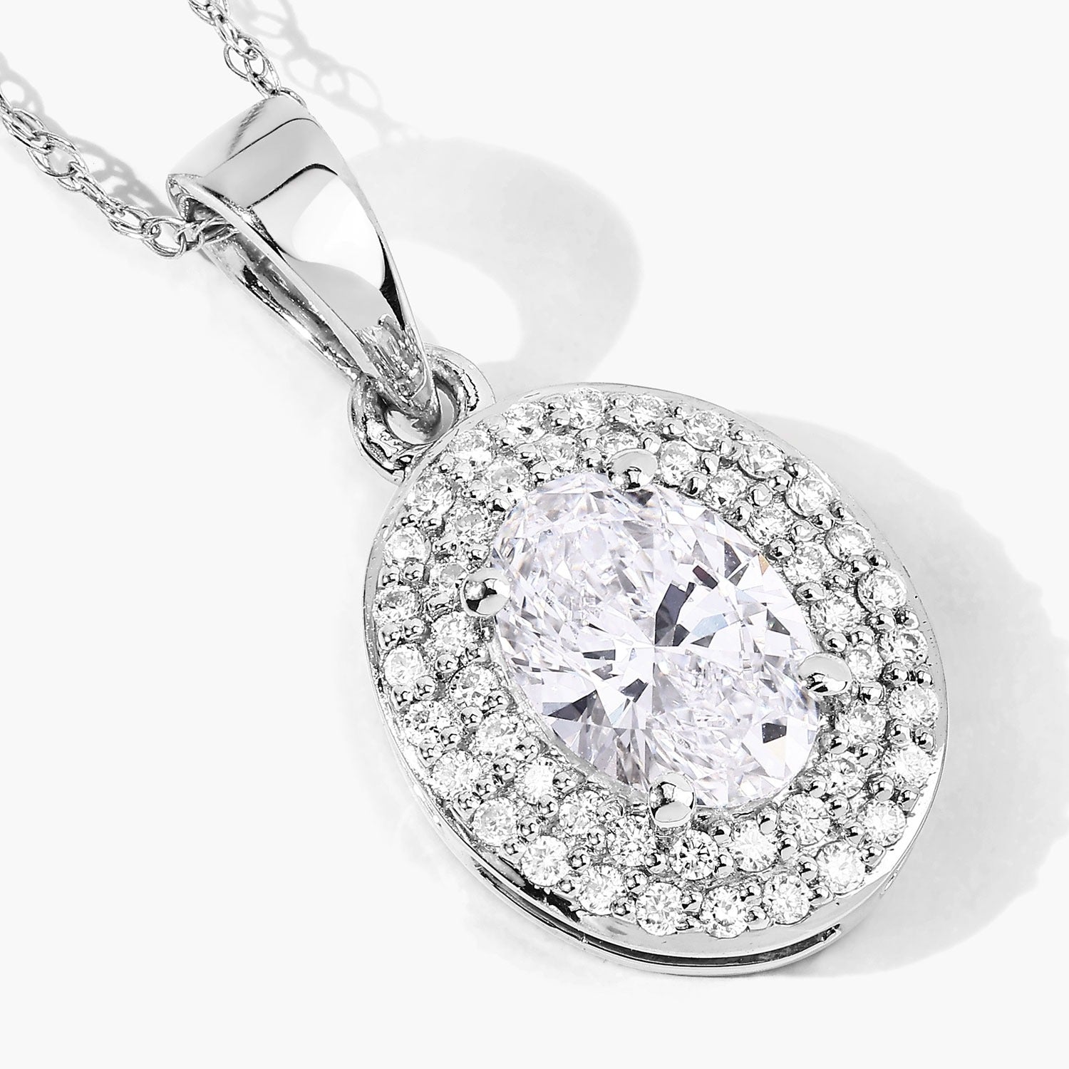 0.92 Ct Oval Lab Grown Diamond Prong Platinum Double Halo Bridal Pendant