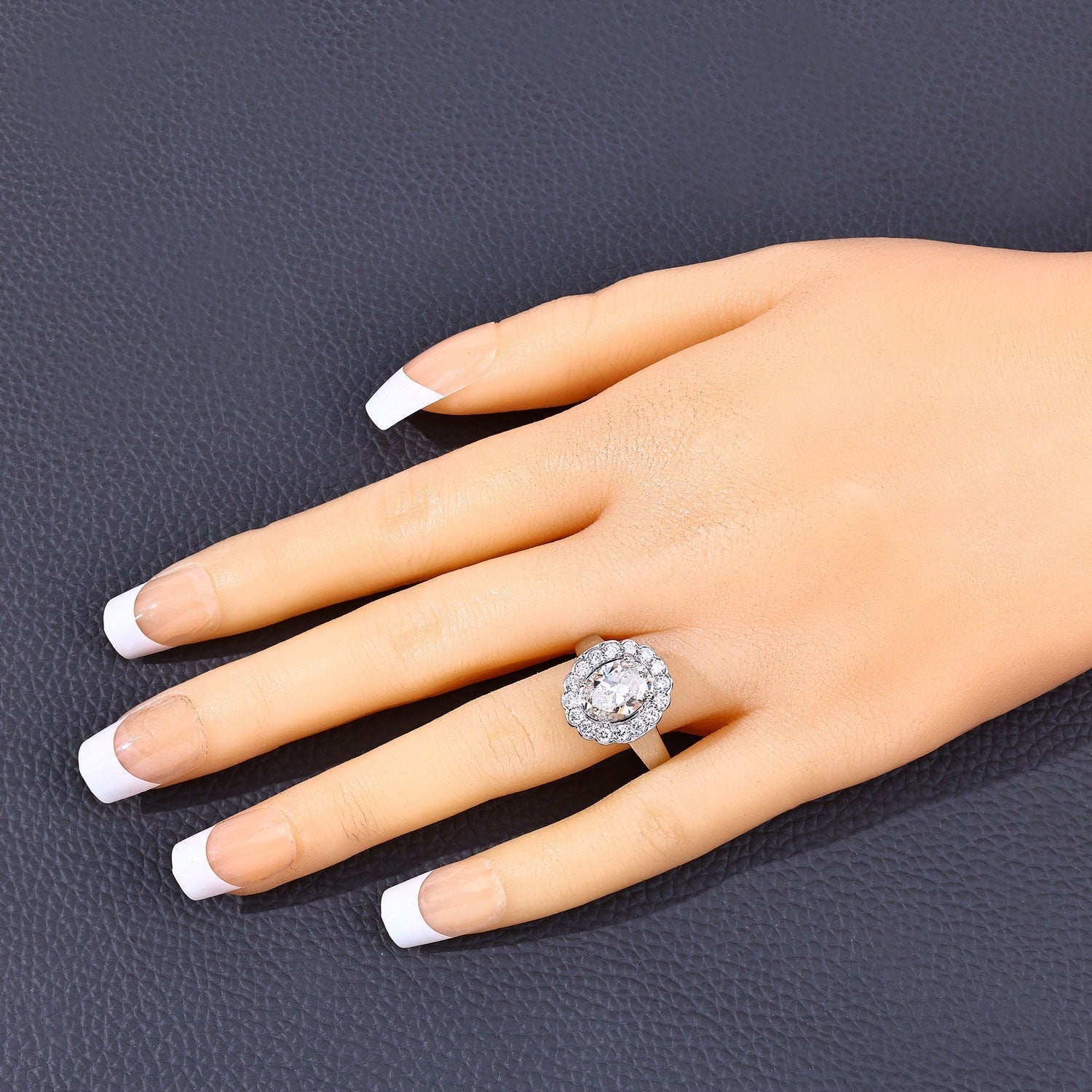 2.48 Ct Oval Lab Grown Diamond Prong Platinum Floral Halo Bridal Ring